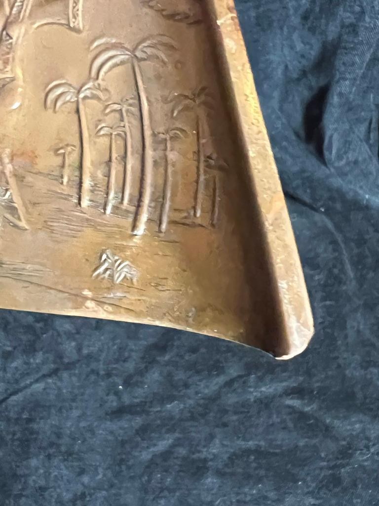 Vintage Decorative Art Metal Copper Embossed Asian Mid Century Modern Crumb Tray