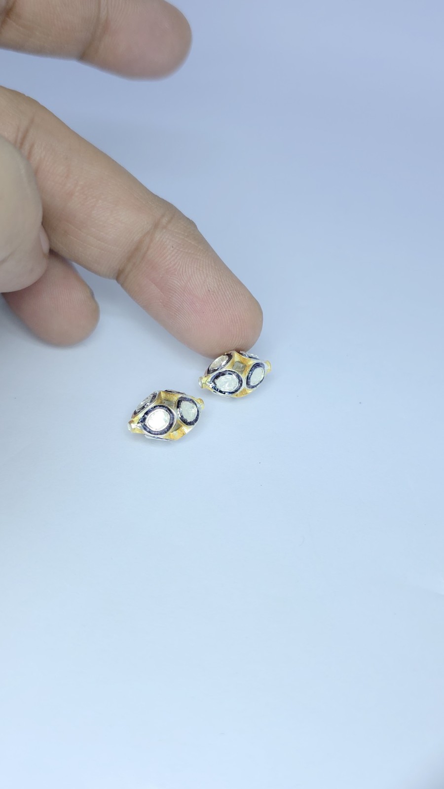 Pave Diamond Oval RoseCut Diamond Beads 925 Silver Polki Beads For Jewelry.
