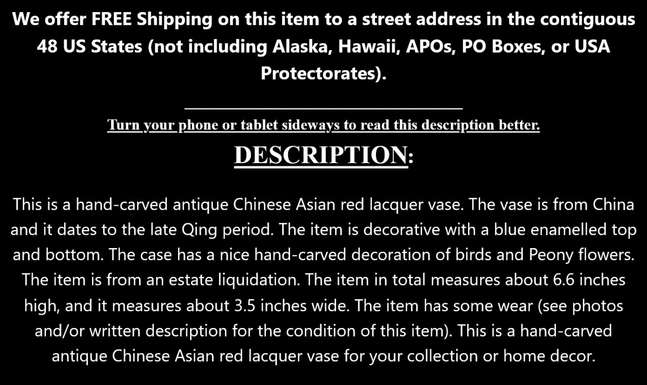 Old Chinese Antique Hand Carved Cinnabar Red Lacquer Vase Urn QING Blue Enamel