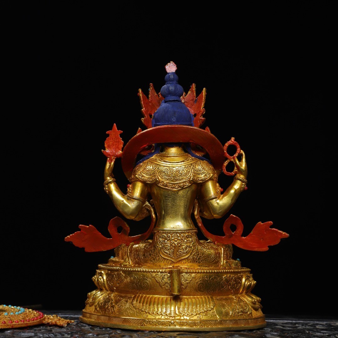 Bronze Gilded Painted White Tara Buddha Statue
