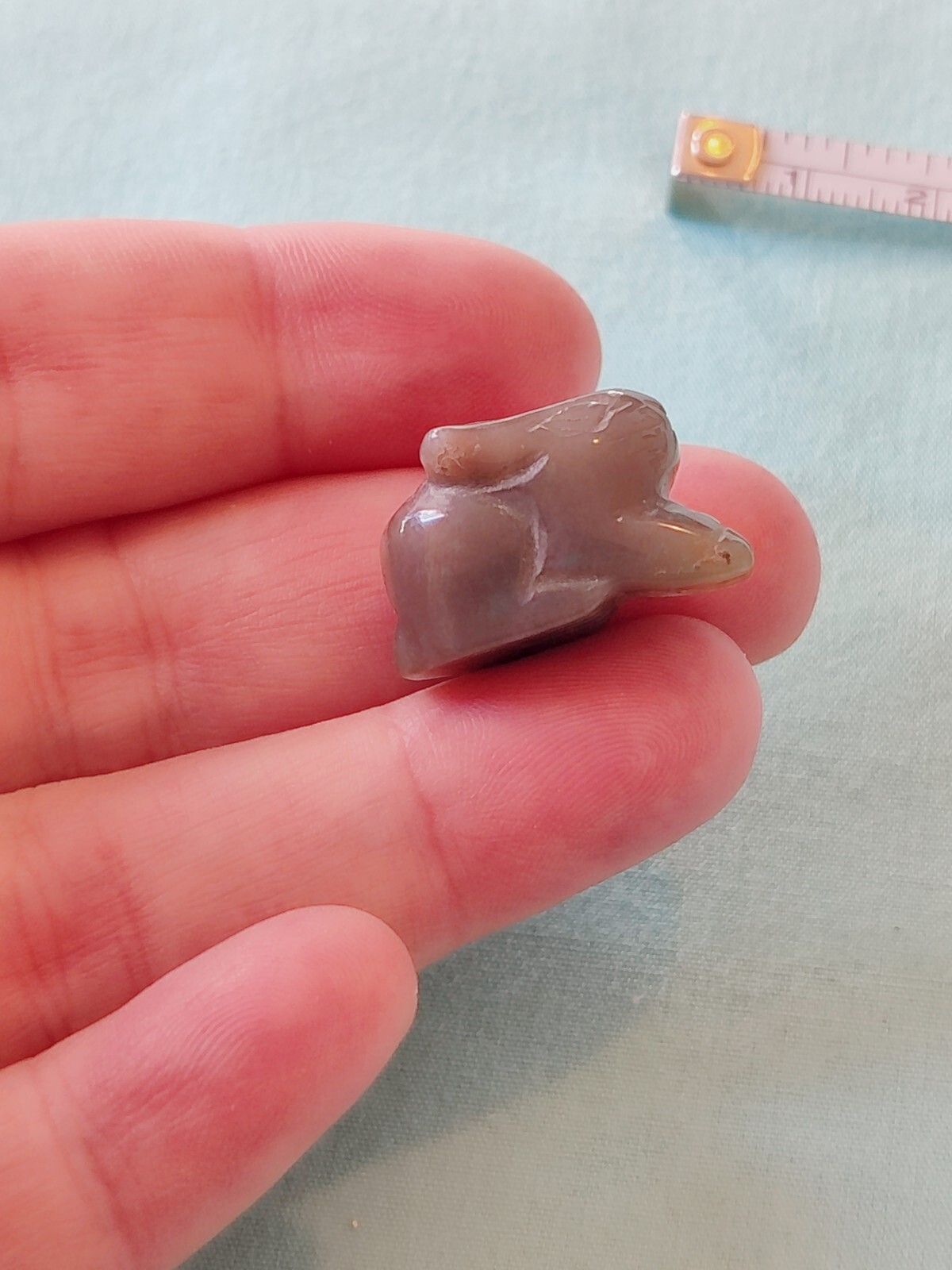 Green Nephrite Jade Carved Bunny Rabbit Focal Pendant Drilled Bead Jewelry Craft