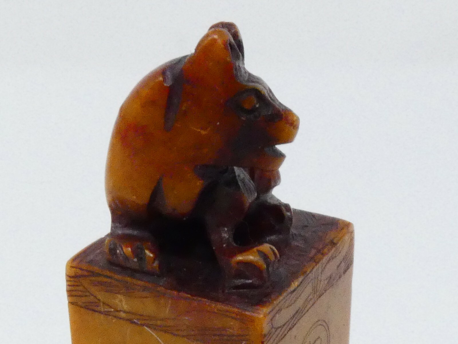 Carved Soapstone Chinese Dog Stamp with the Name Evan in English