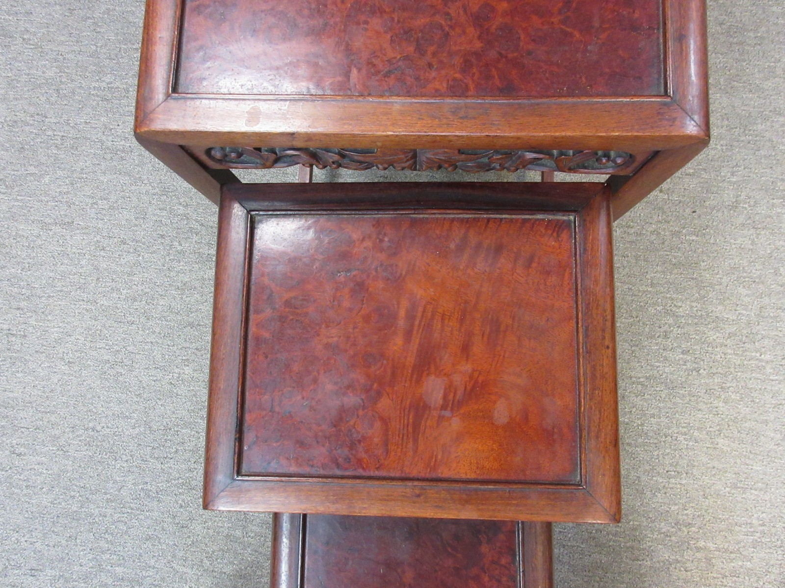 Chinese solid wood carved openwork four-piece flower stand set