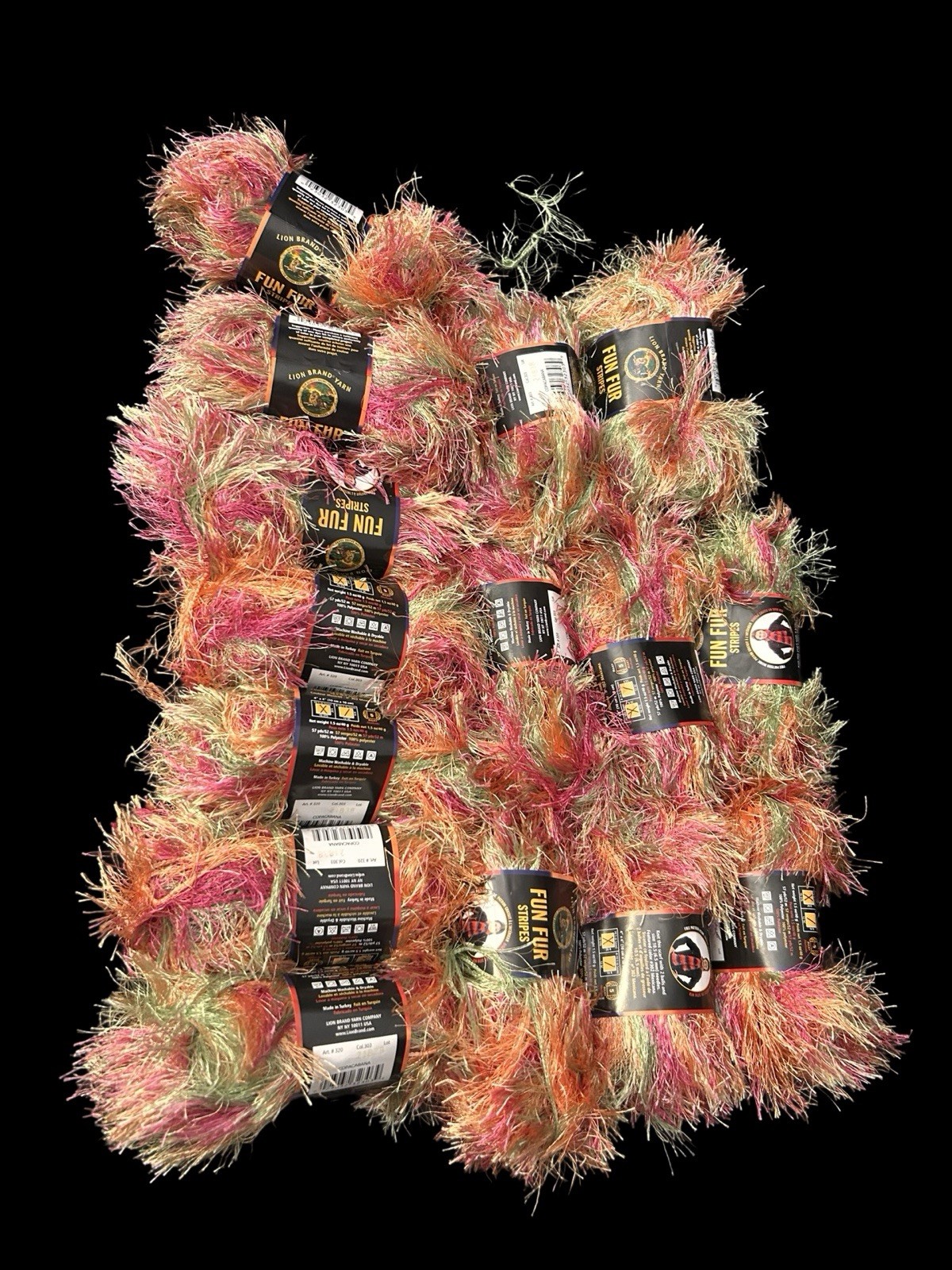 Lot Of 15 Skeins Lion Brand Yarn Fun Fur Stripes Copacabana #303 650 Gram Total