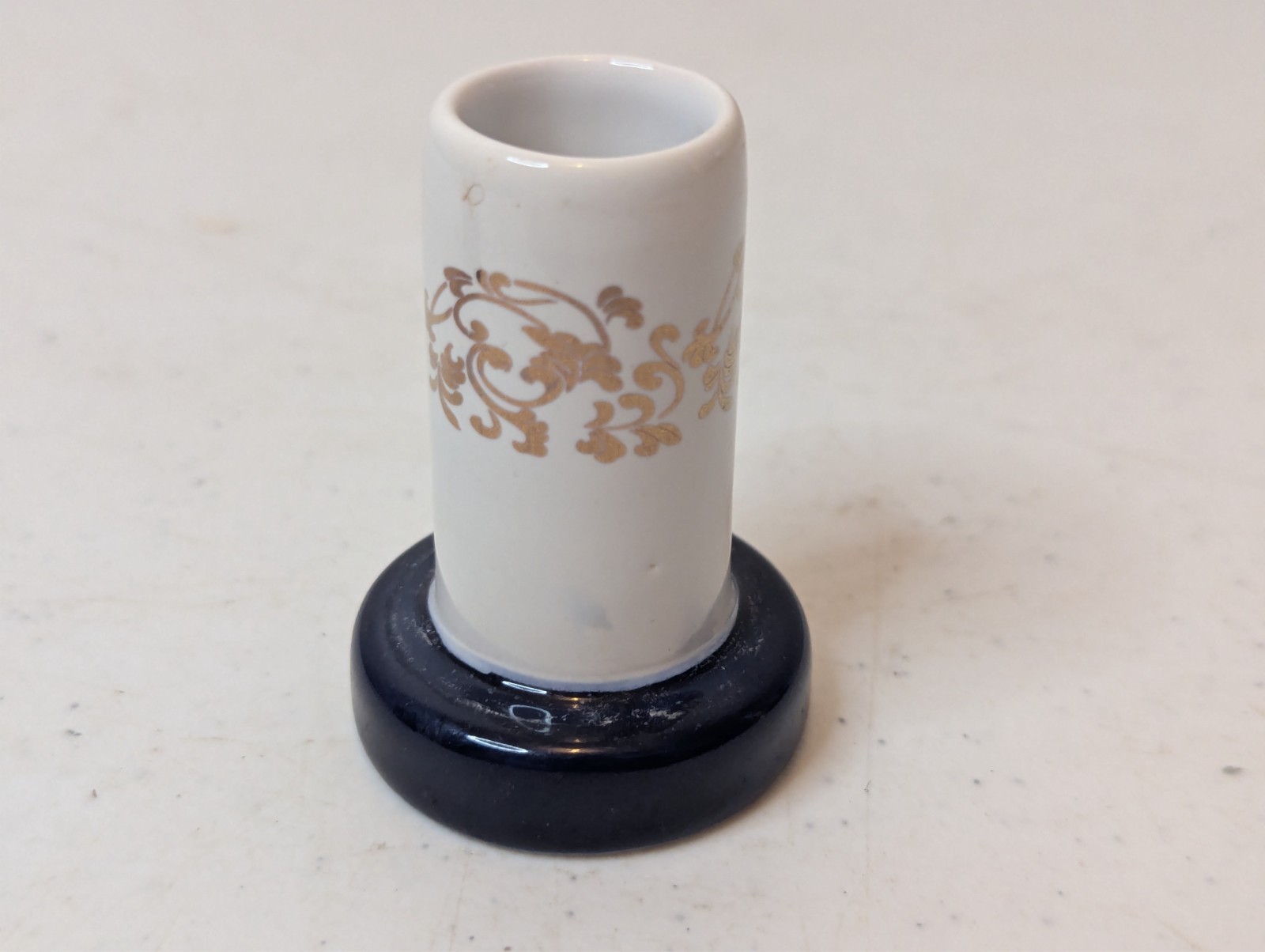 Toothpick Holder Porcelain Chinese Asian Blue Gold White 2 Piece
