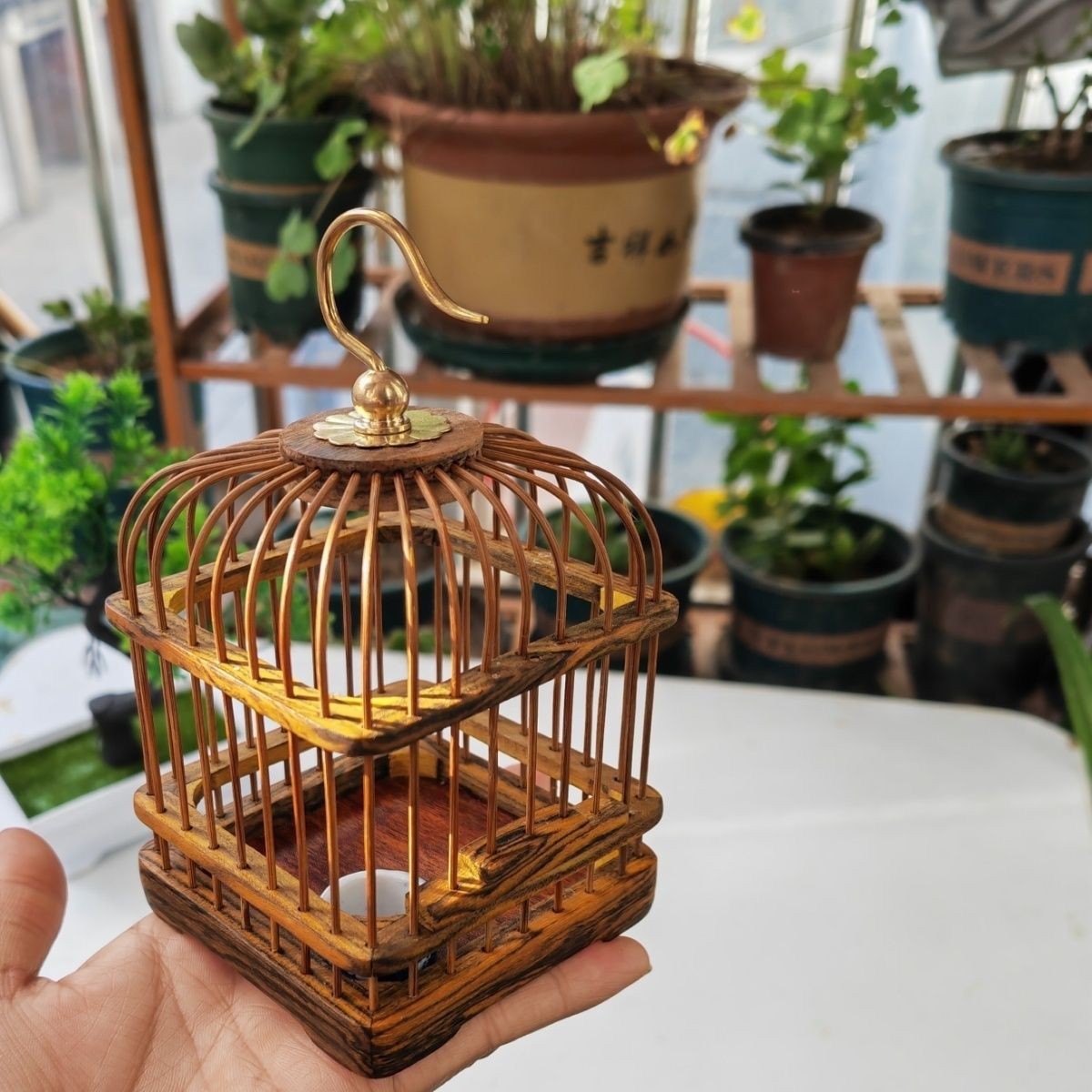 Handmade Solid Wood Cricket Cage Ebony Red Sandalwood Brass Hook 12×8.8cm