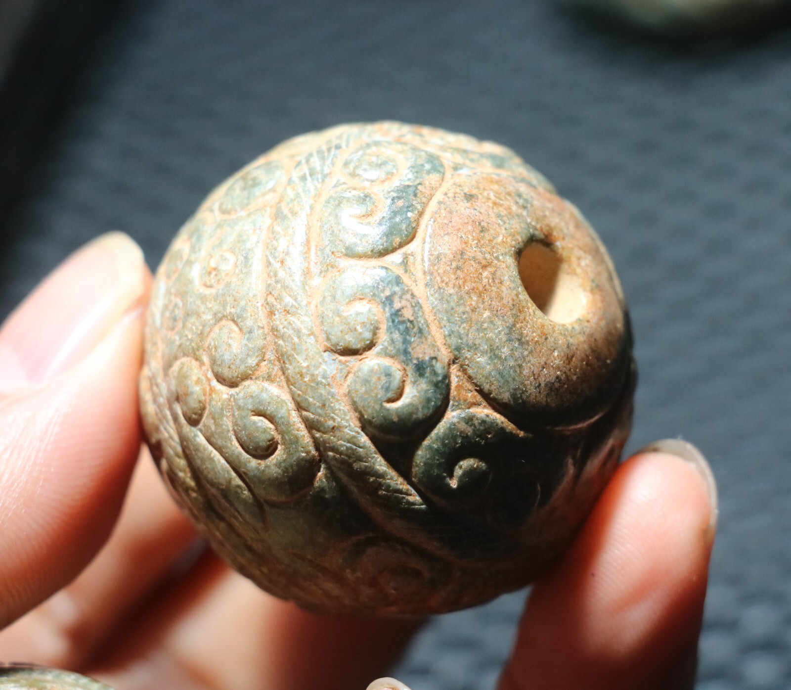 A Pair Exquisite Chinese Hetian Old JADE Linking Fortune Large Ball Sphere 40MMs