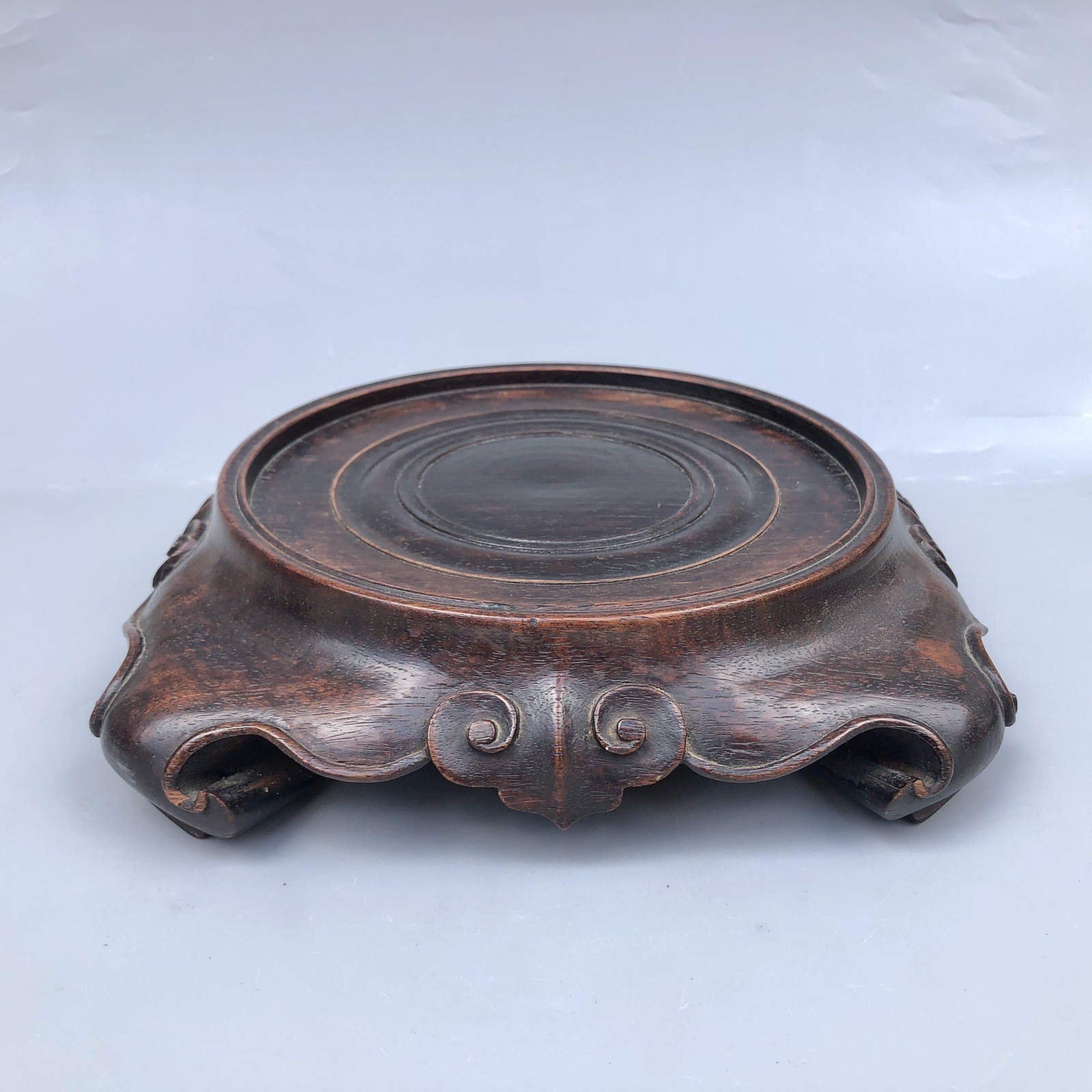 Antique Chinese Hongmu? Wood Carved Scroll Cloud Square Vase Planter Stand