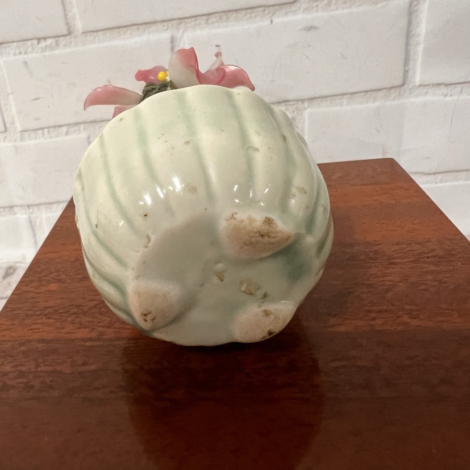 Vintage Jade Glass Bonsai Tree pink Flower Rose Quartz Celadon Pot small 4”