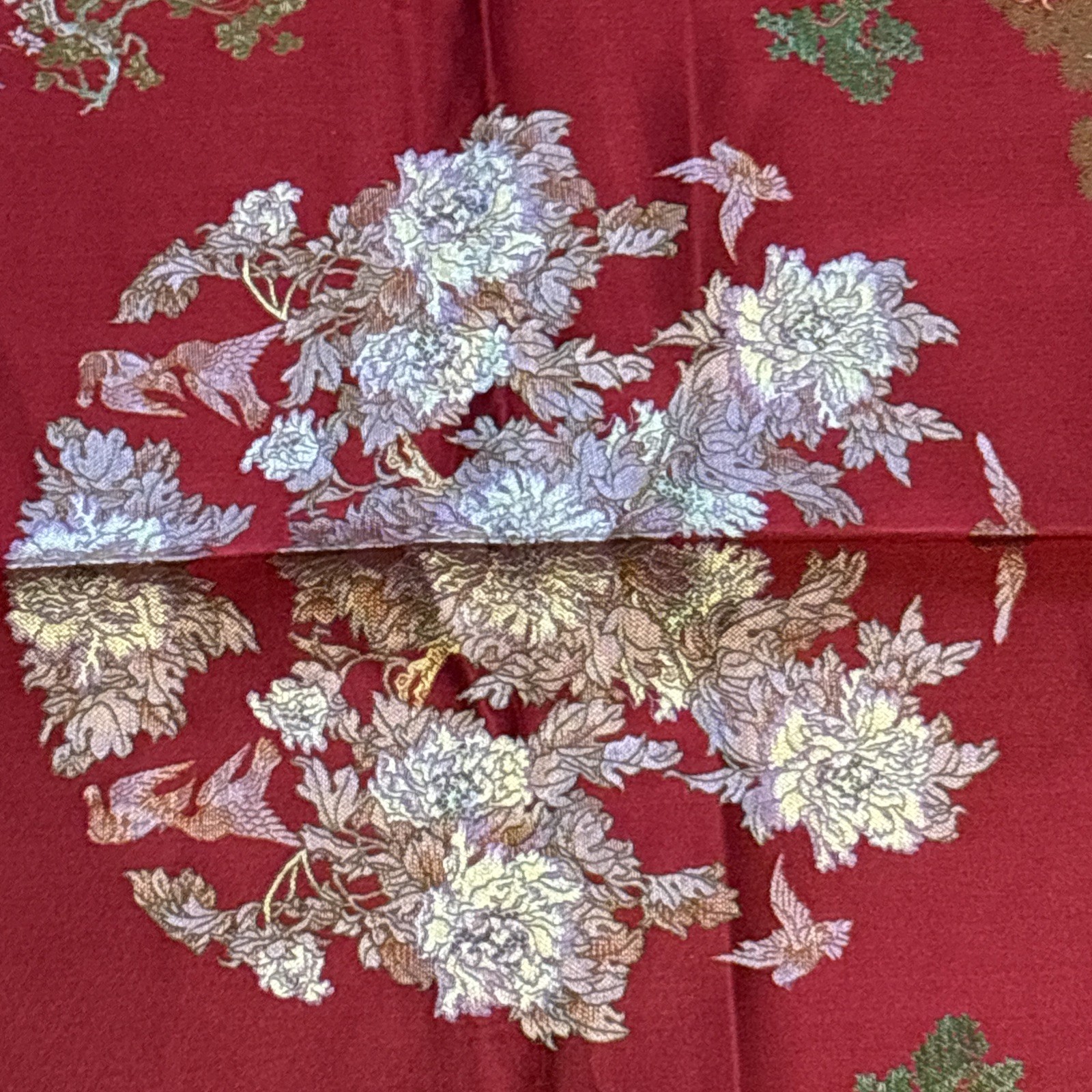 Vintage Chinese Silk Brocade Tablecloth fringe Tapestry Embroidery 38” x 37”