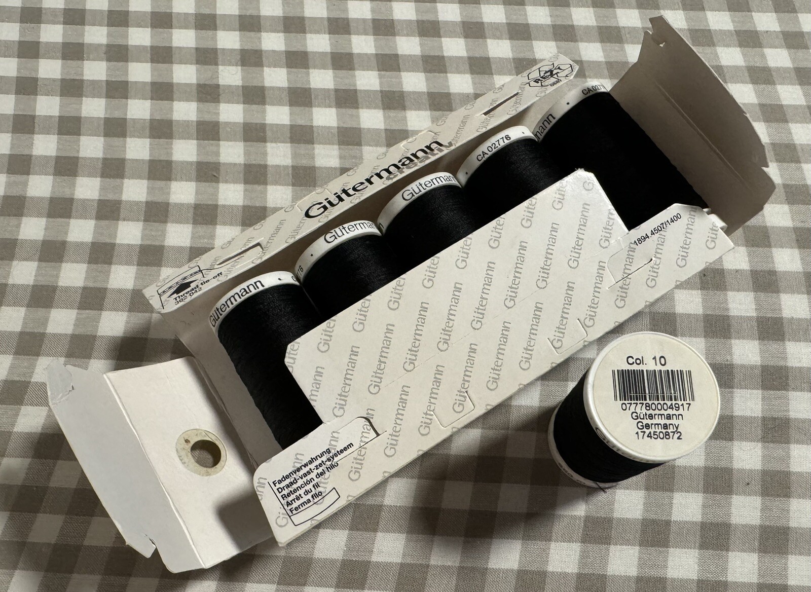 Gutermann Thread – Polyester – Black 010 – Multiple Sizes – 250yd, 500yd, 1000yd