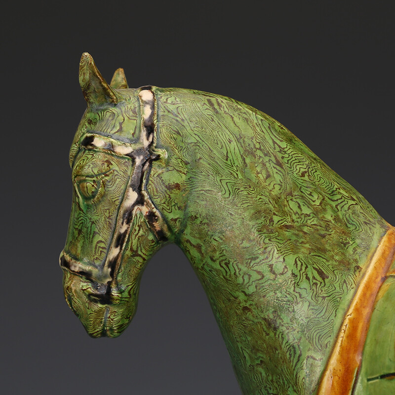11.4″Chinese Song Green Glaze Porcelain Twisted Colored Body Battle Steed Statue
