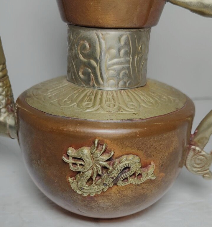 ANTIQUE / VINTAGE COPPER AND BRASS TIBETAN TEAPOT WITH DRAGON