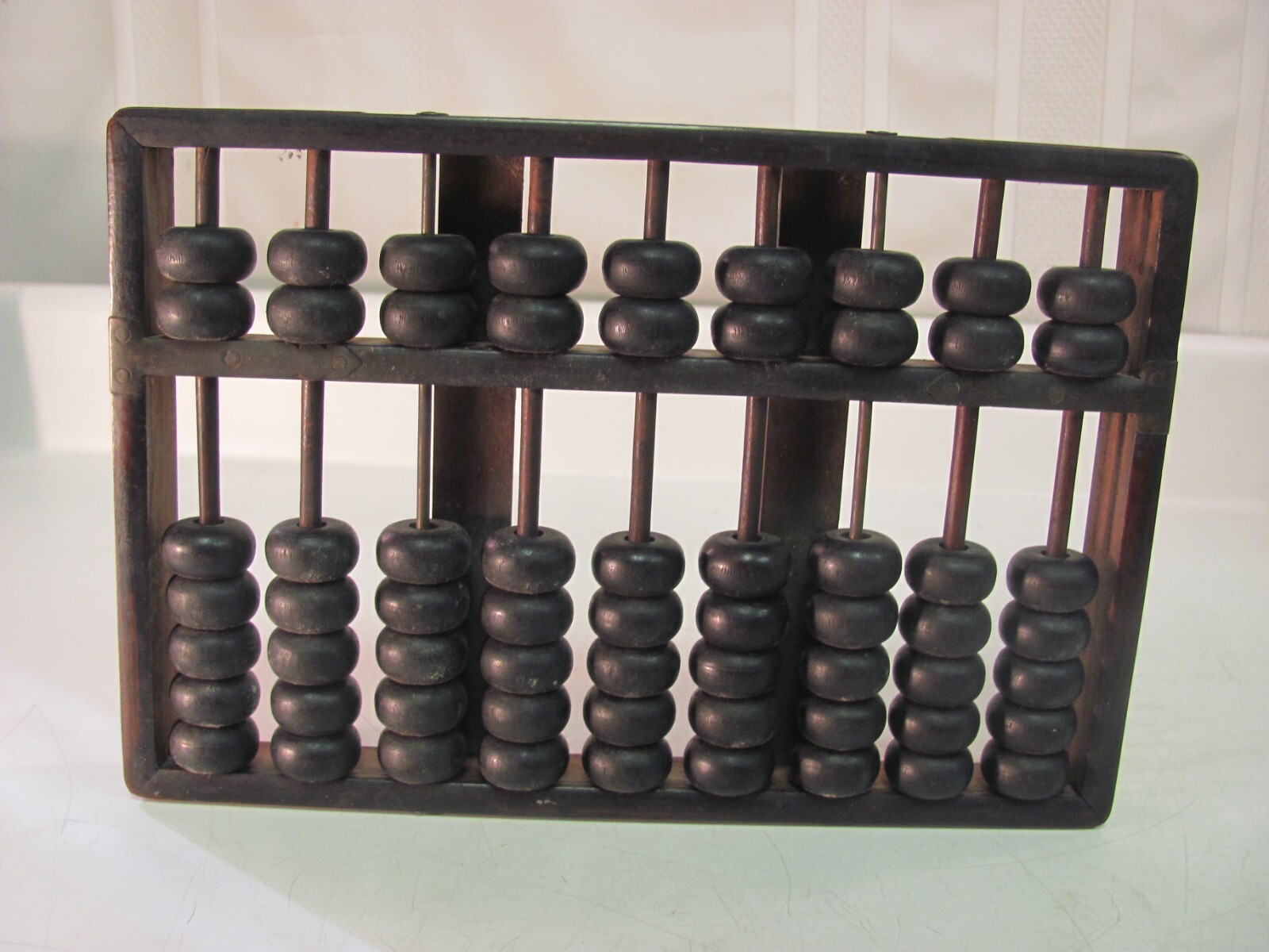 Wood & Brass Abacus Lotus Flower Type 9 Rods 63 Beads Original Antique NICE