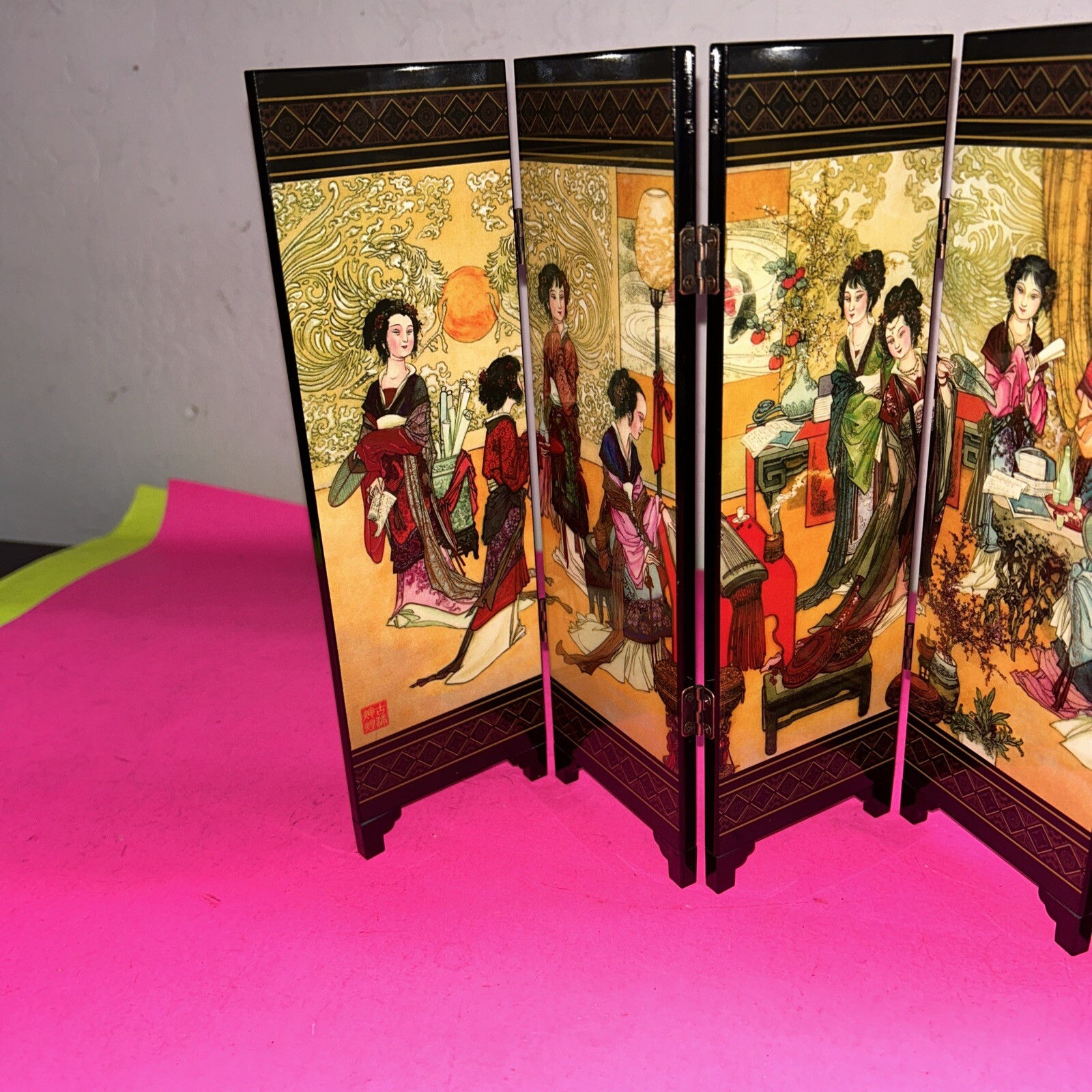 Chinese Table Top 6 Panel Folding Screen Decor Mini screens-Qiong Lou Qing Yun