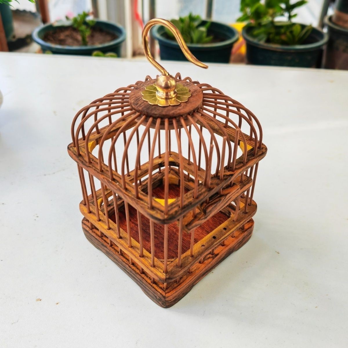 Handmade Solid Wood Cricket Cage Ebony Red Sandalwood Brass Hook 12×8.8cm