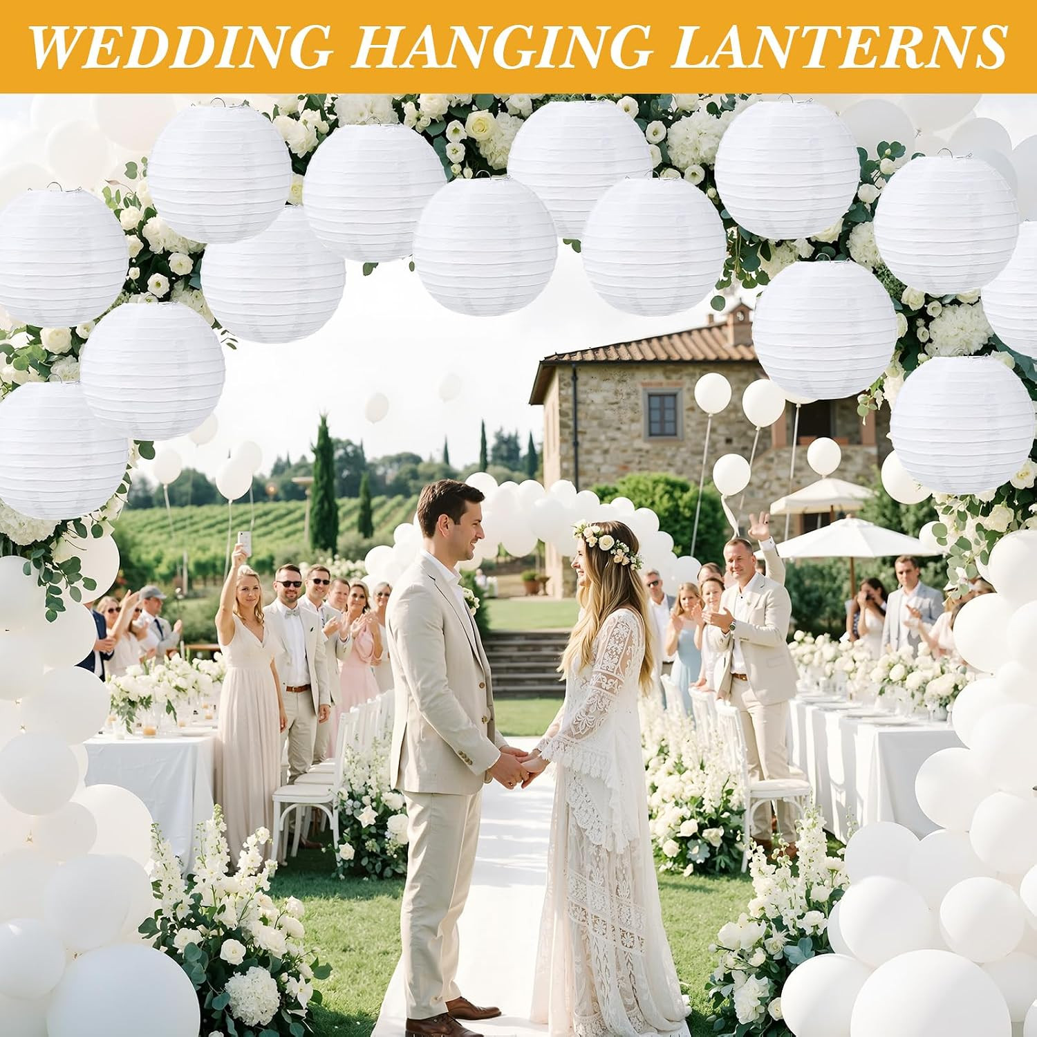 48 Pack White Chinese Japanese Paper Lanterns Decorative Hanging round Paper Lan