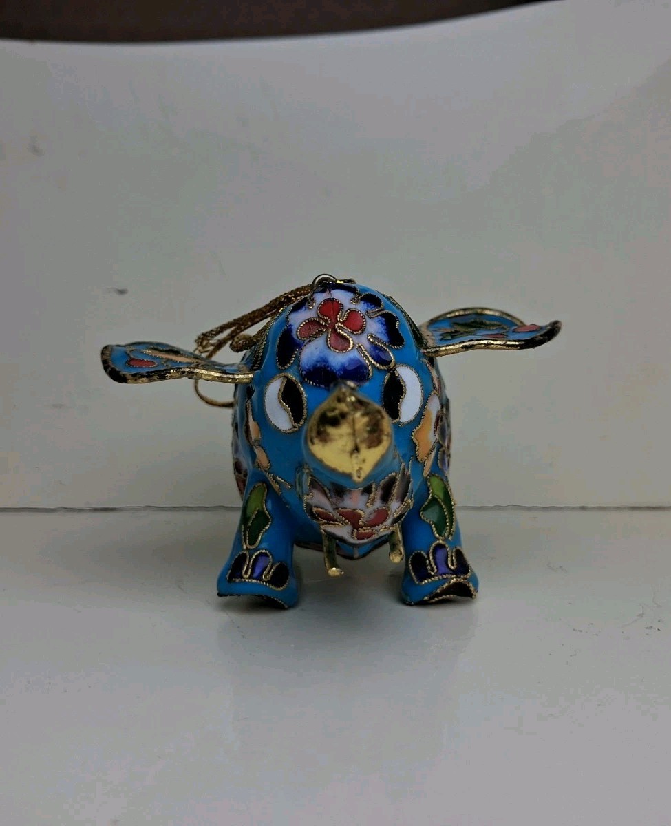 Multicolored, Base Blue floral Chinese cloisonné elephant ornament