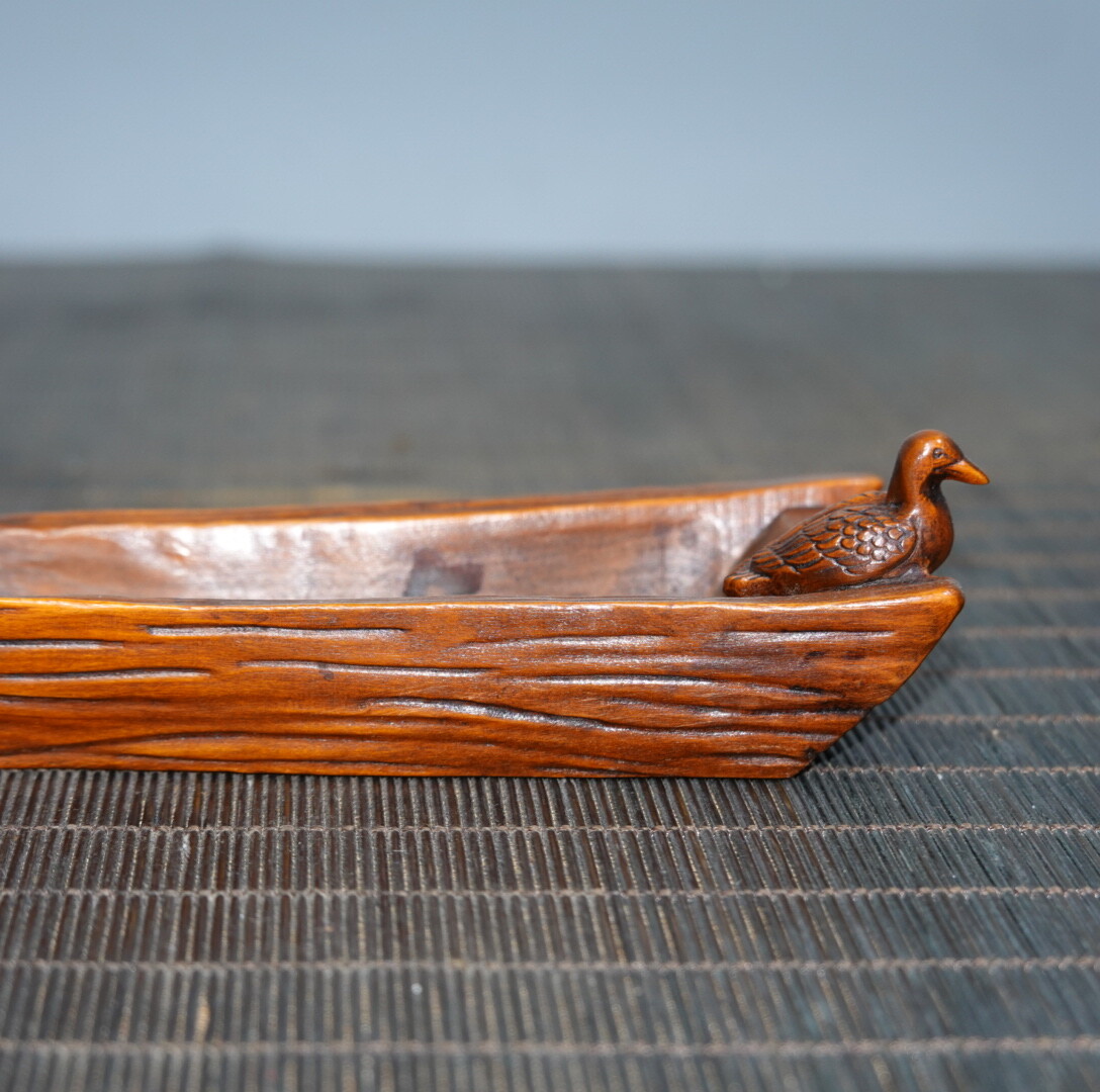 8″ Dollhouse Collect China Box-wood Miniature Furniture Ship-Boat Statue