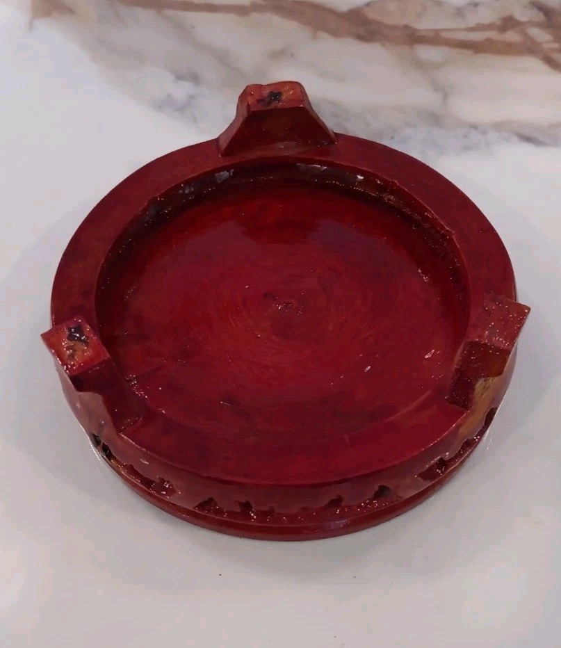 Vtg Asian solid carved wooden footed stand vase holder wood display 3 5/8″ Wide