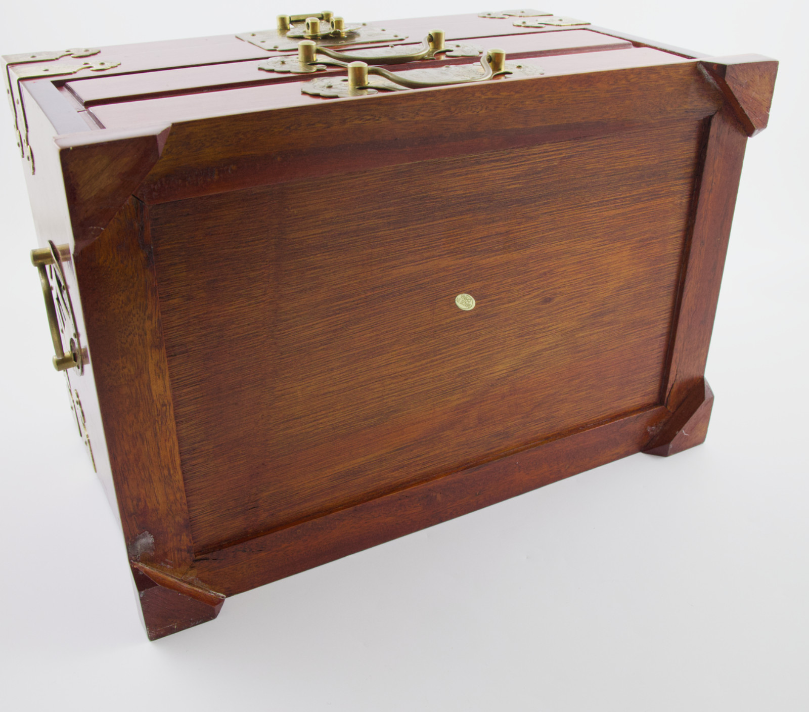 Large Chinese Rosewood & Brass 2 Drawer Flip Top Jewelry Box Longevity Symbol