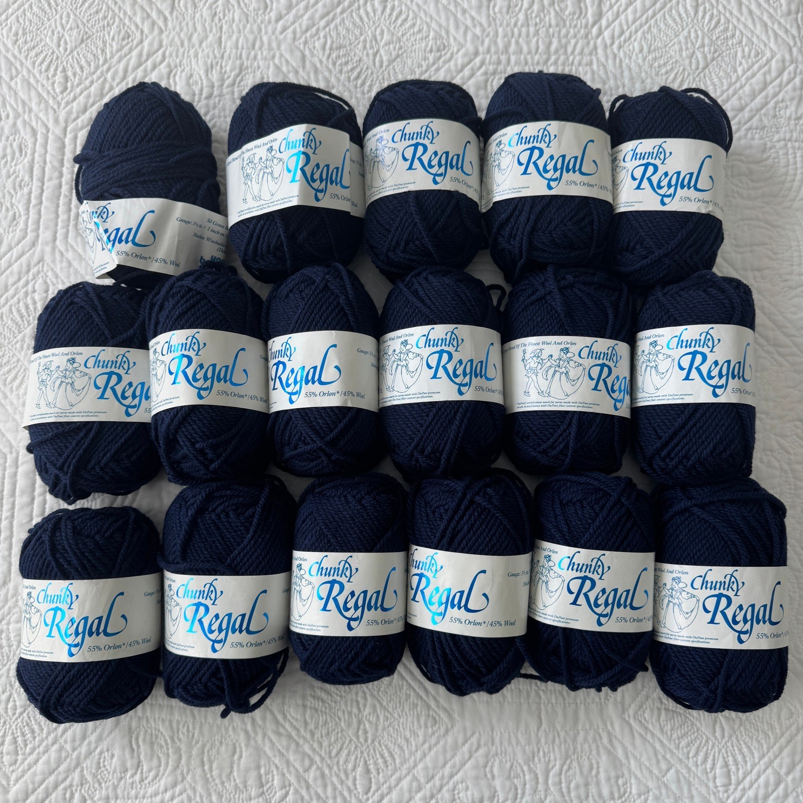 17 Skeins Brunswick Chunky Regal Yarn Navy Blue 6413 Wool Blend Made in USA Lot