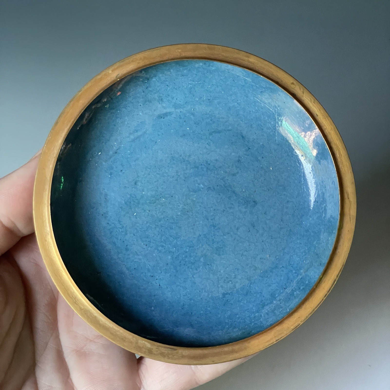 20th C. Chinese Cloisonne Phoenix Round Cosmetic Incense Scholar Powder Box