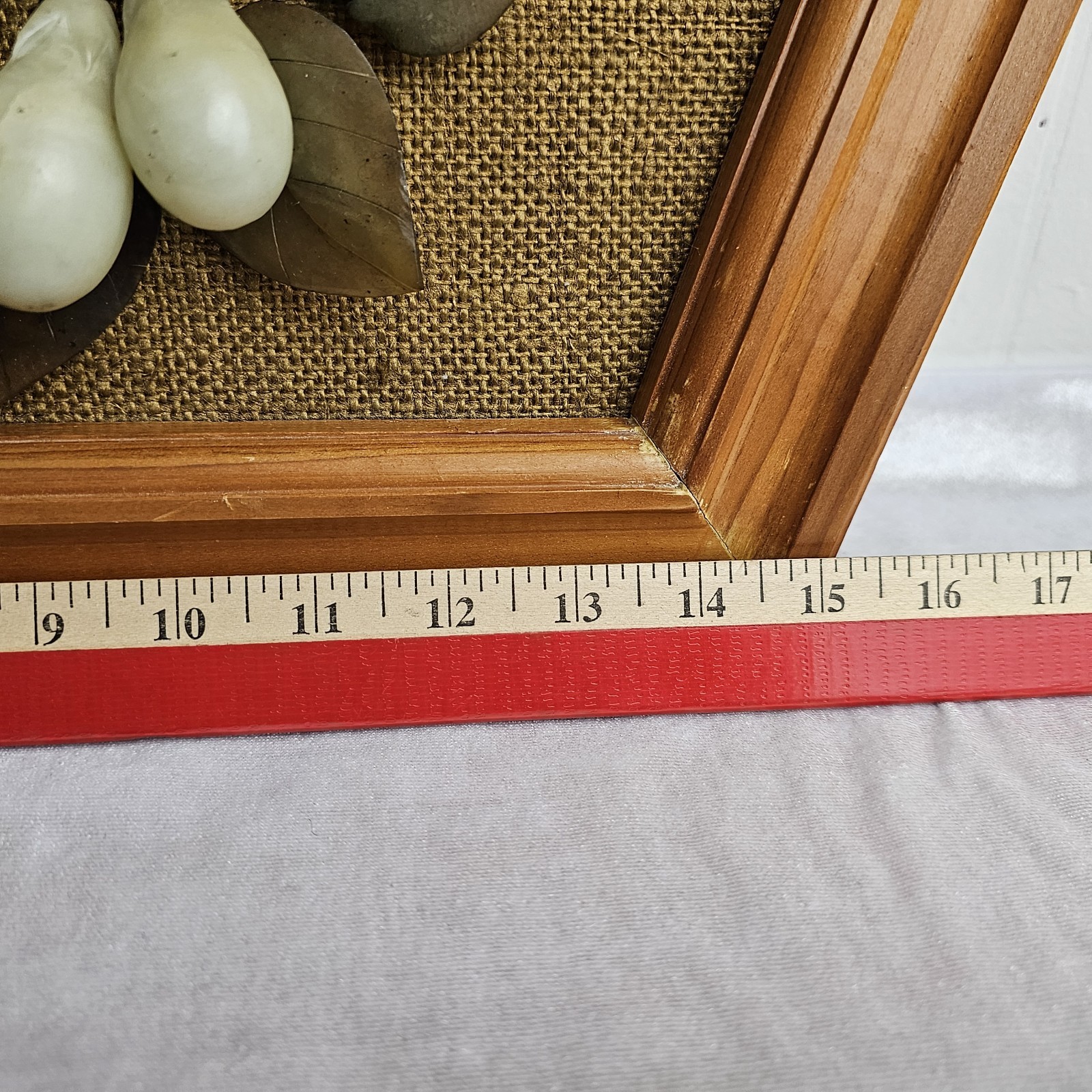 Vtg Chinese Jade Rose Quartz Carnelian Fruit Frame Cherry Pear Peach Wall Art