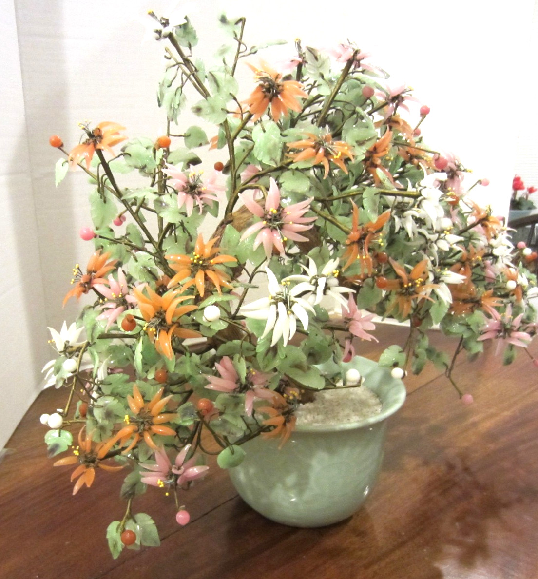 spectacular vintage multi-color flowering glass bonzai tree 31 ” long