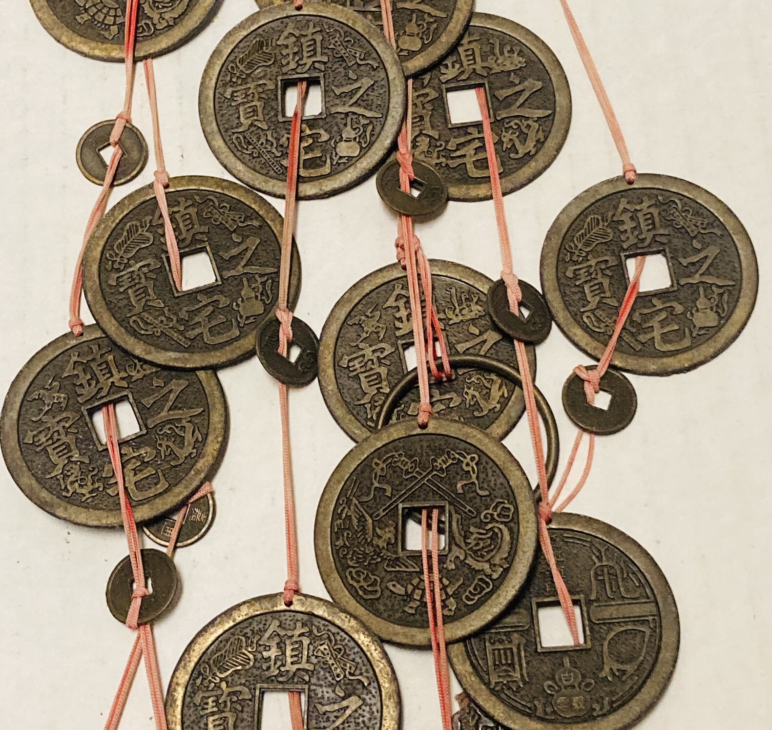 Rare 1950s Chinese Coin Token Wind Chime Feng Shui Buddha Qwan Yin Charm Art X