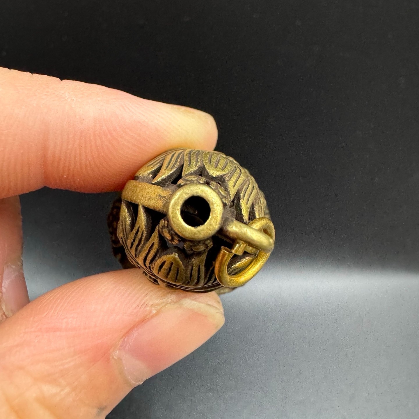 Vintage Brass Hollow Gourd Pendant Carp Lotus Fish Lucky Wealth Feng Shui Charm