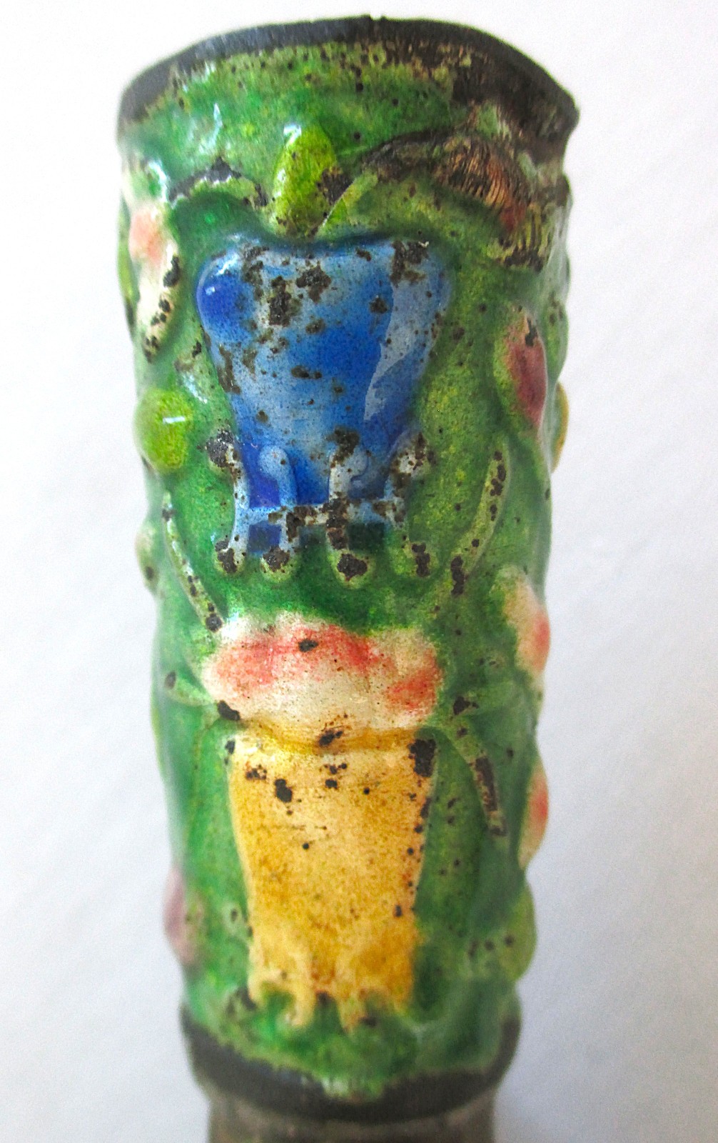 Vintage Chinese Brass and Enamel Silk Coal Iron 5.65 inches long