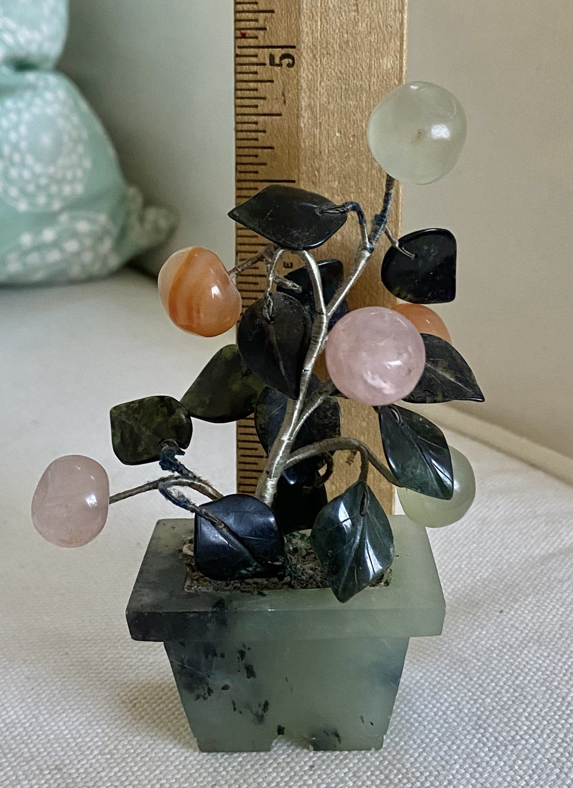 Vtg Chinese Asian Fruit BONSAI TREE JADE CARNELIAN Rock Crystal Soapstone 5”