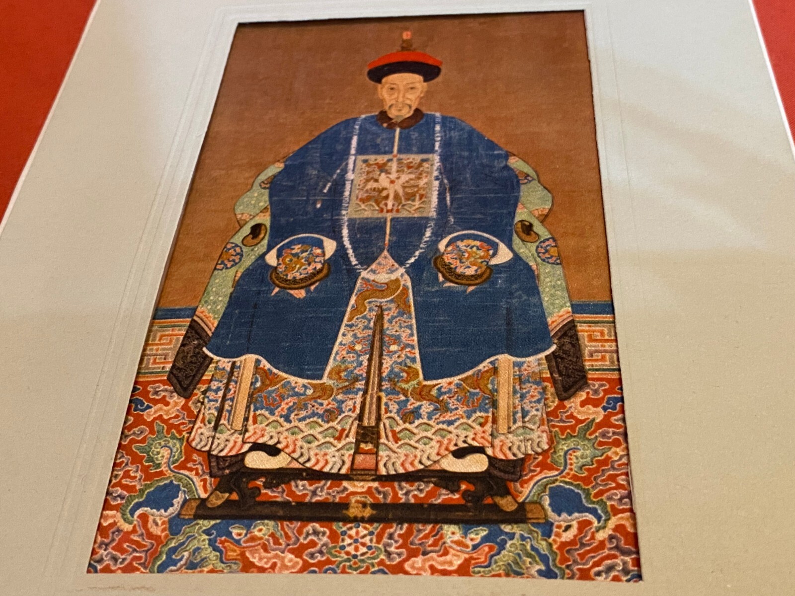 CHINESE SILK EMBRODERY QING DYNASTY PORTRAIT OF MANDARIN MADE IN ITALY 16X11 CM
