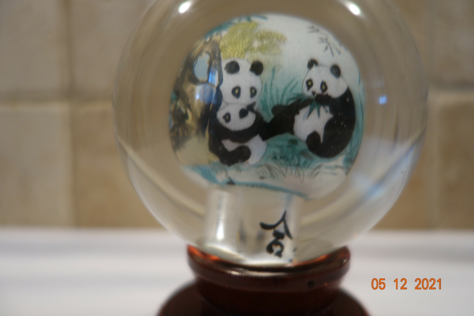 Panda Bear Family Crystal Globe, Hand Painted, 3.18″X3.18″