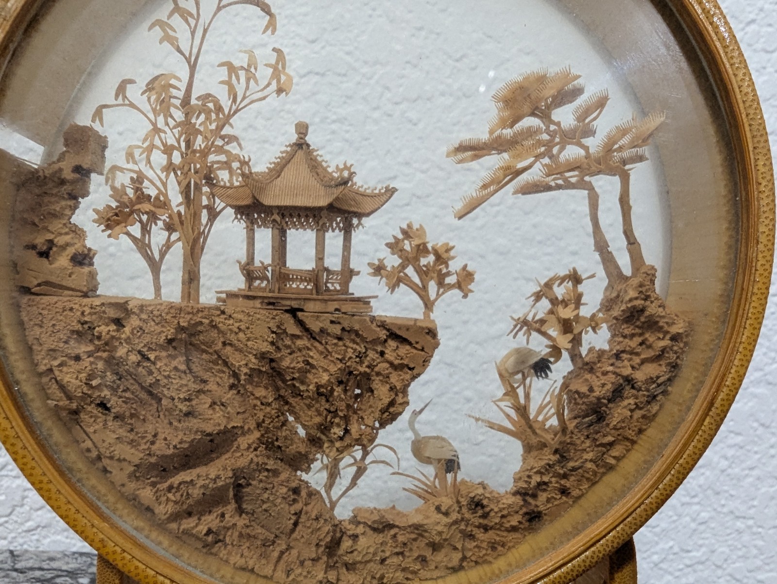 Vintage Chinese Cork Carving Diorama Bamboo