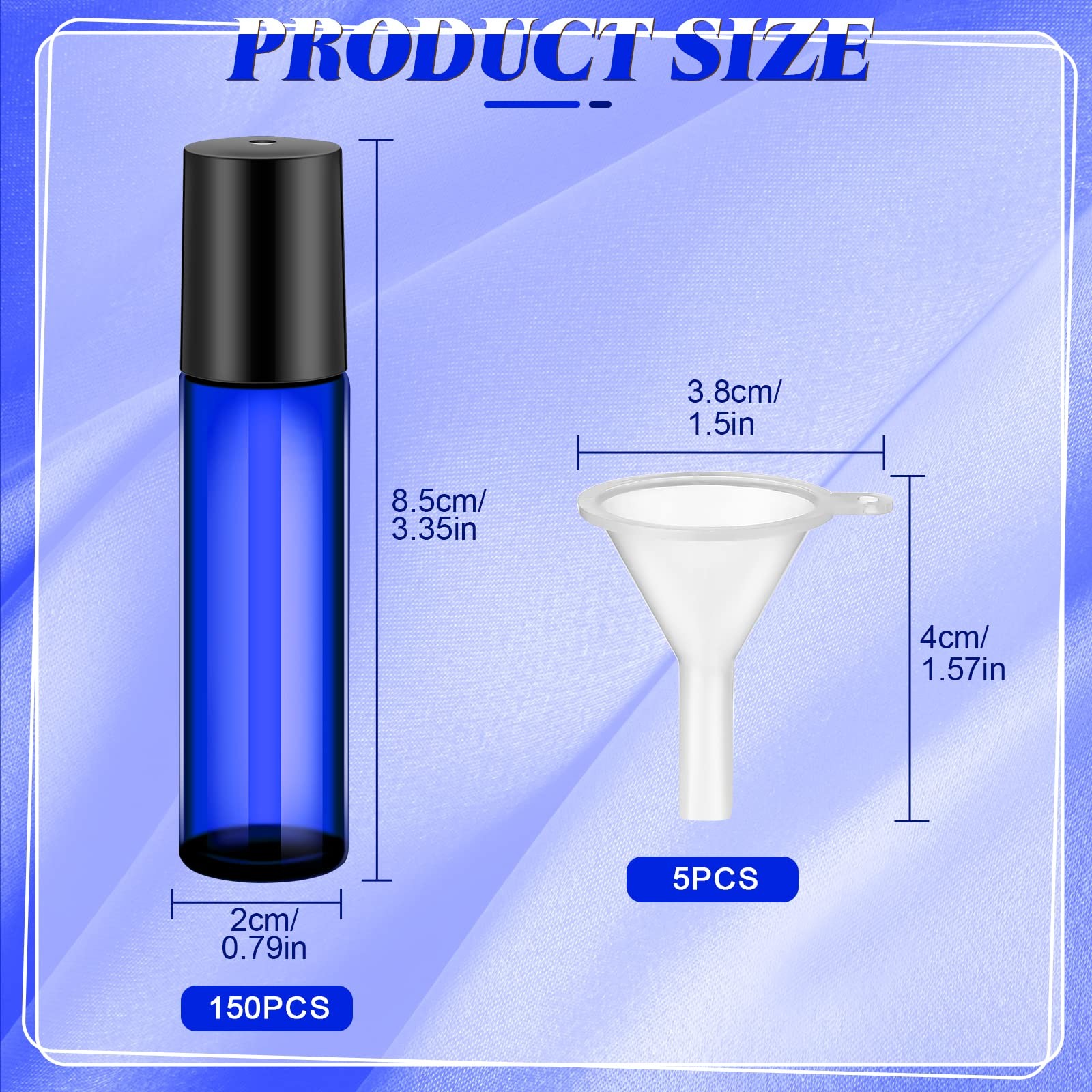 SEEWEY 96x 10ml Blue Glass Essential Oil Roller Bottles w/ Openers Funnels