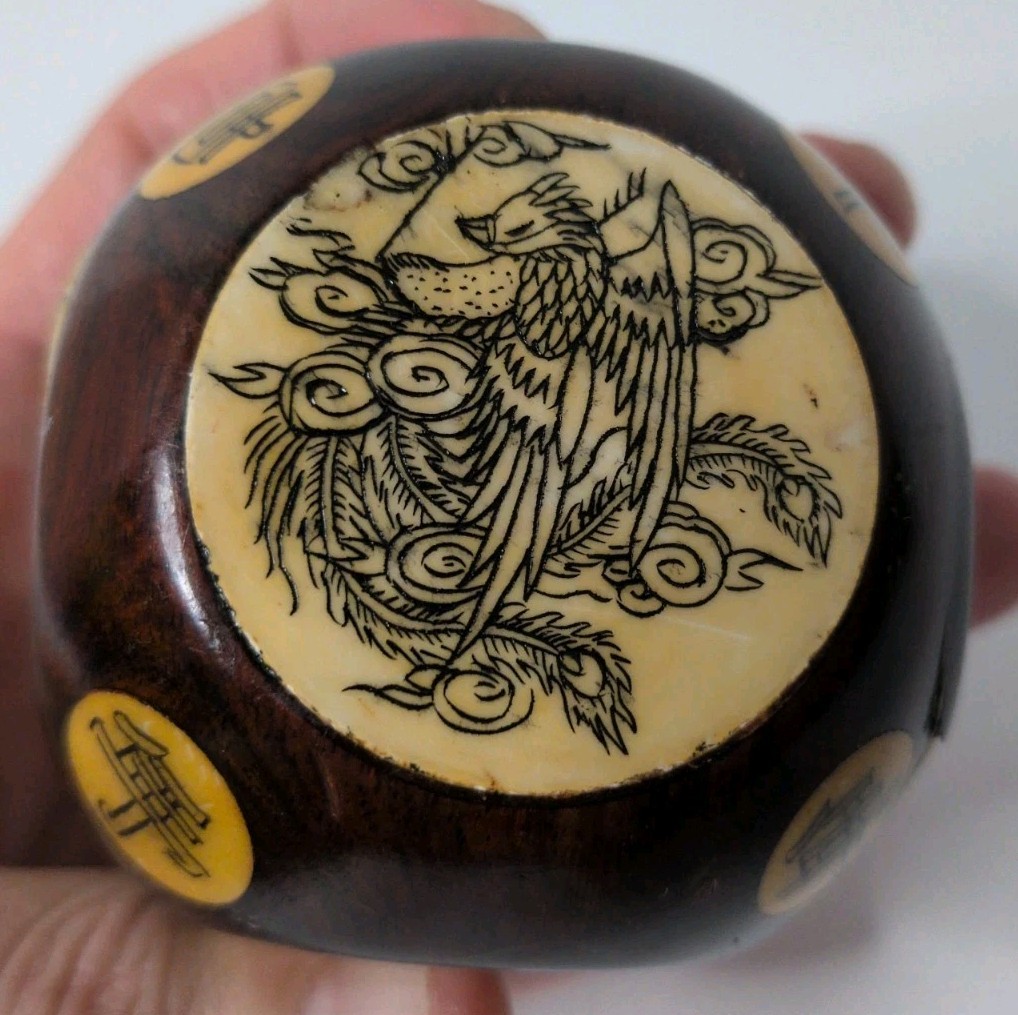 Chinese Bone Scrimshaw Rosewood Zodiac Cube Dice