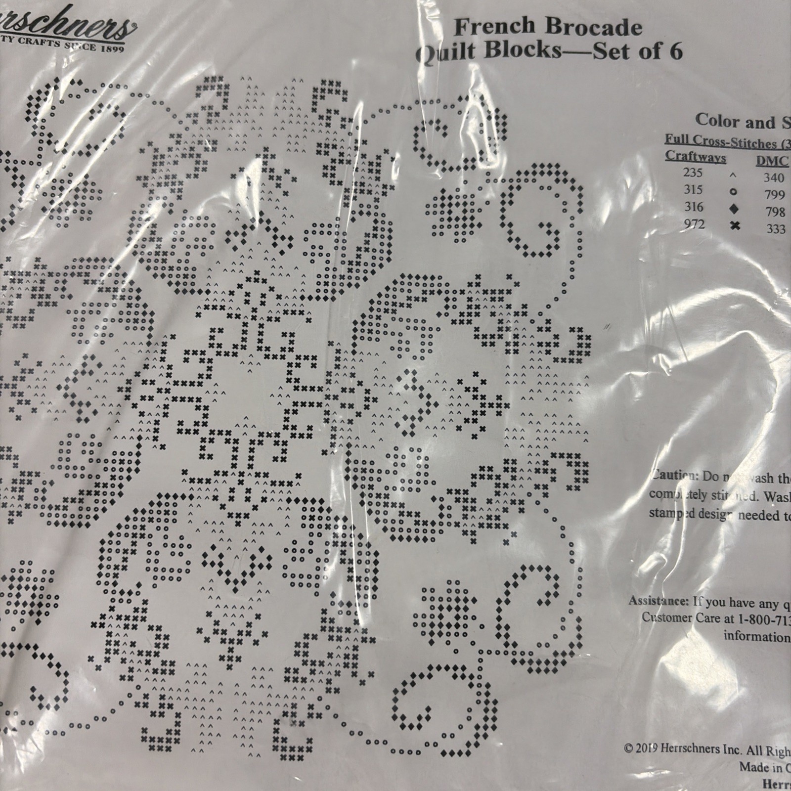 Herrschners Stamped Quilt Blocks X St Kit French Brocade W/Thread & Needle New