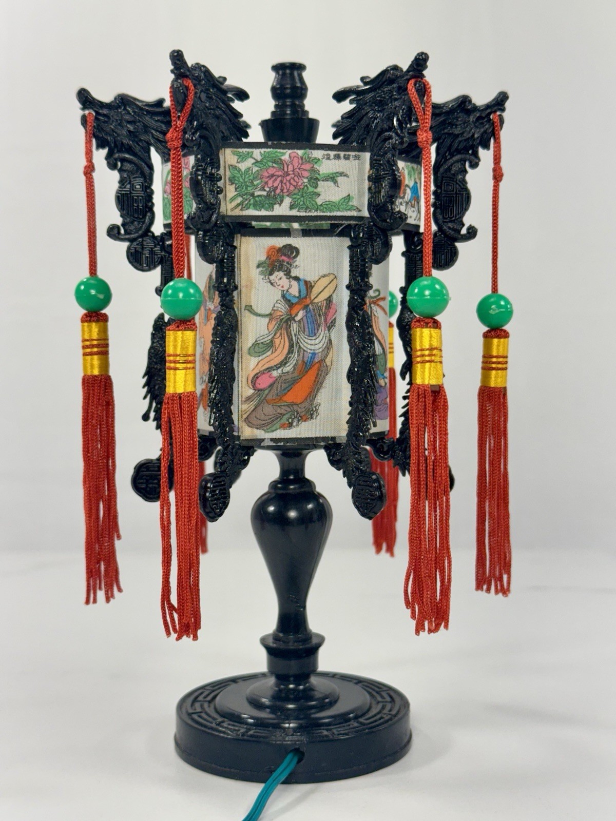 Vintage Chinese Dragon Lantern Table Lamp Light Asian Decor Red Tassels w Box