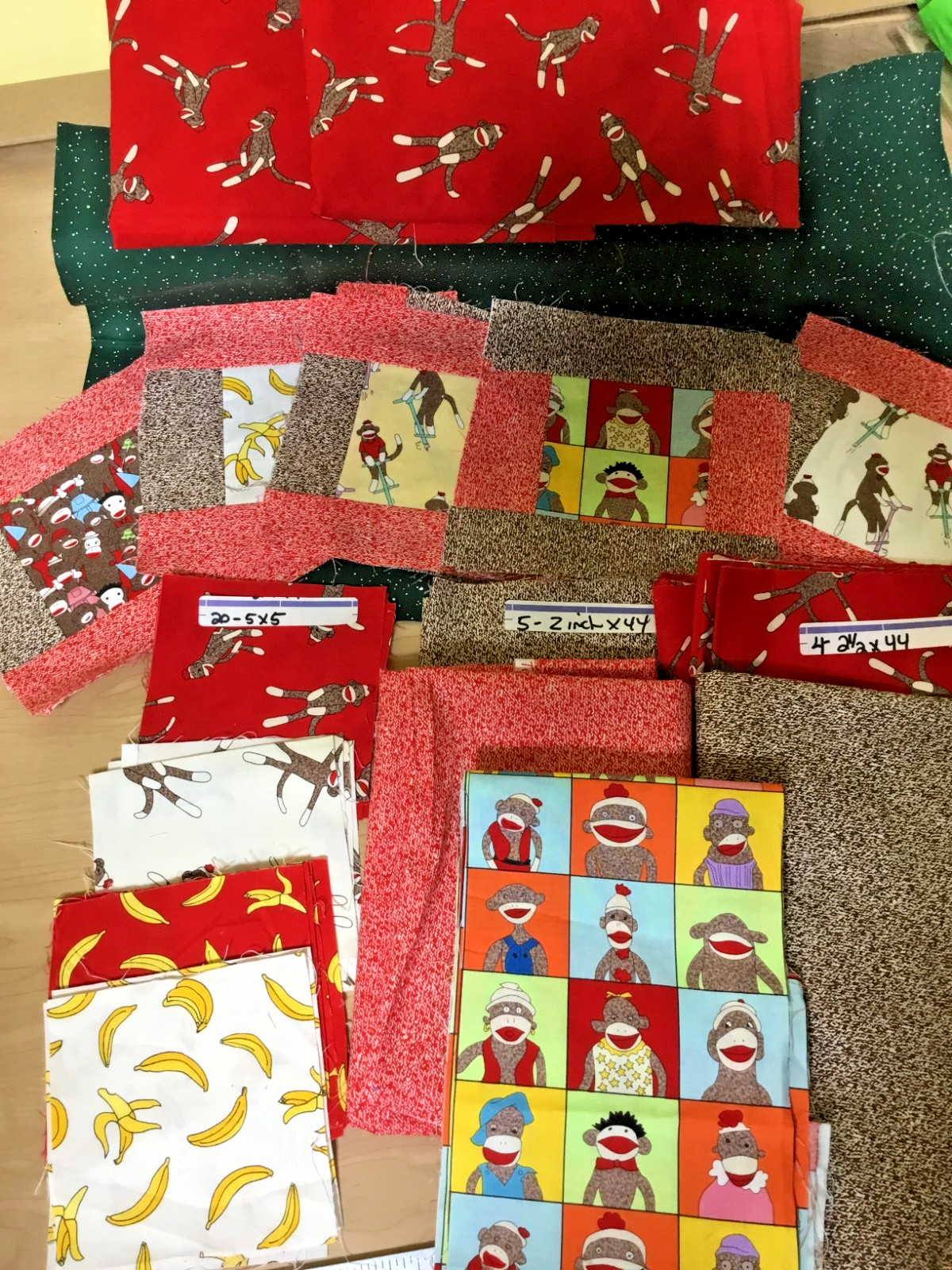 Moda Monkey Tales Erin Michael Cotton Fabric Bundle 6 Yards Sock Monkey Bananas