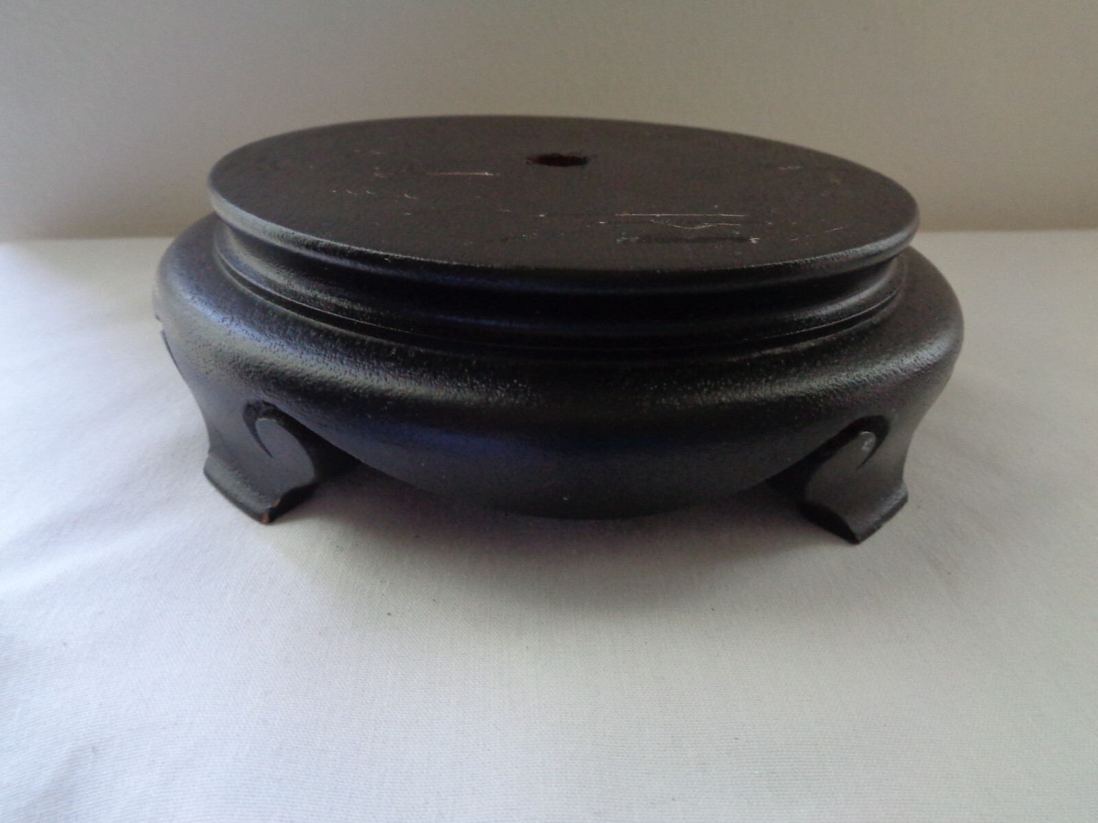 Vintage Black Chinese Carved Wood Footed Vase Lamp Stand Base 5″