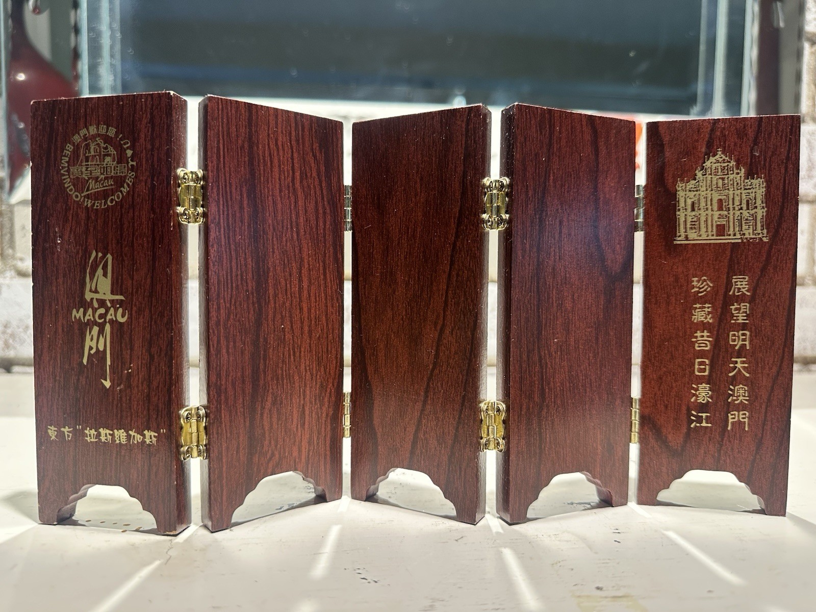 Chinese Macau Collectible Folding Screen Miniature Decorative Gold Panels