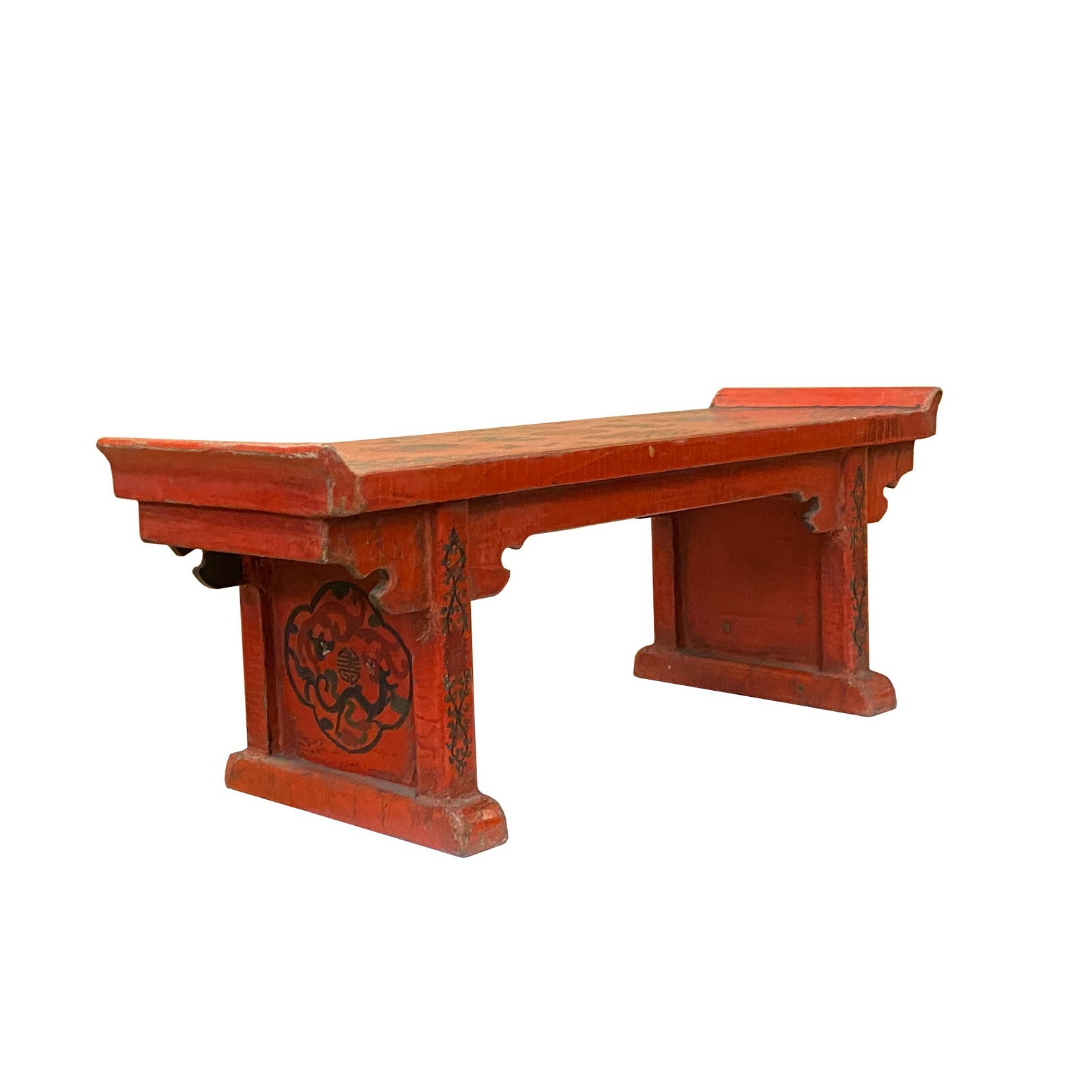 Chinese Distressed Red Treasures Graphic Rectangular Stand Display ws1900