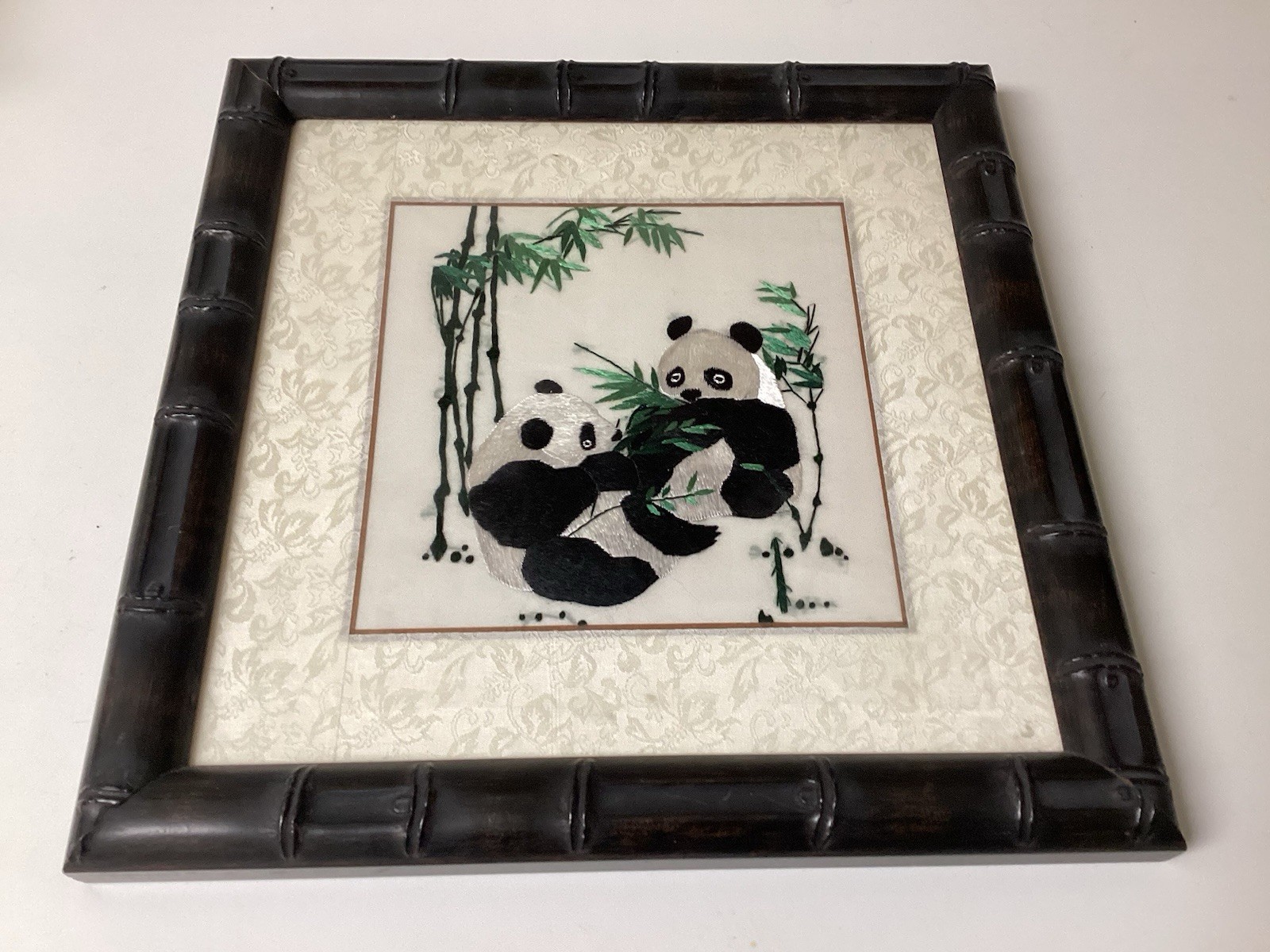 Two Pandas Embroidered On Silk