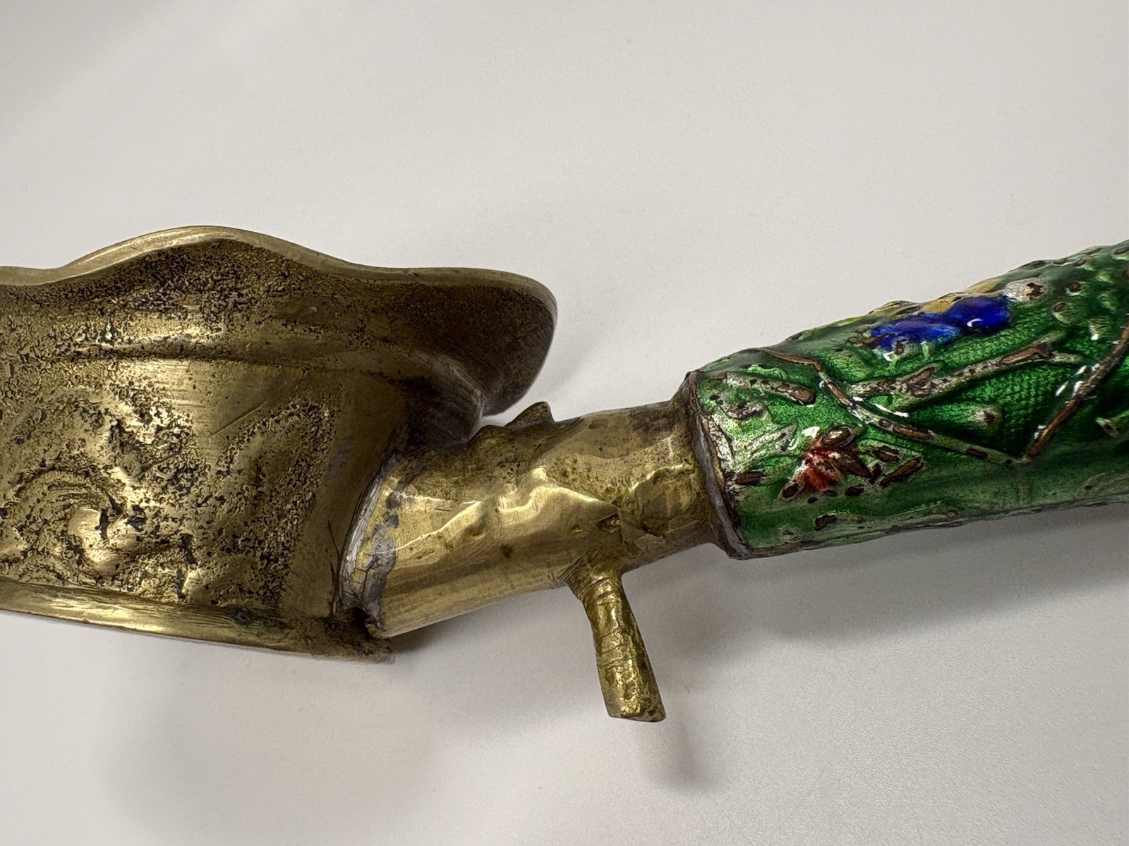 Vintage Chinese silk iron or coal iron with Cloisonné enamel handle