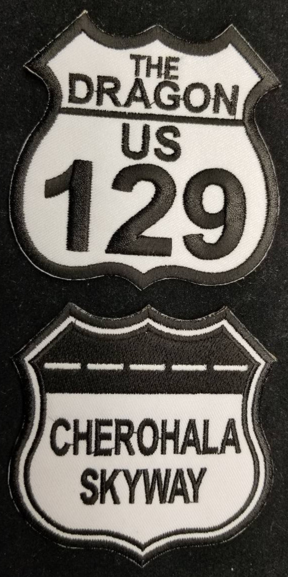 US 129 Dragon & Cherohala Skyway Patch Set Highway Road Sign Travel 3X3″