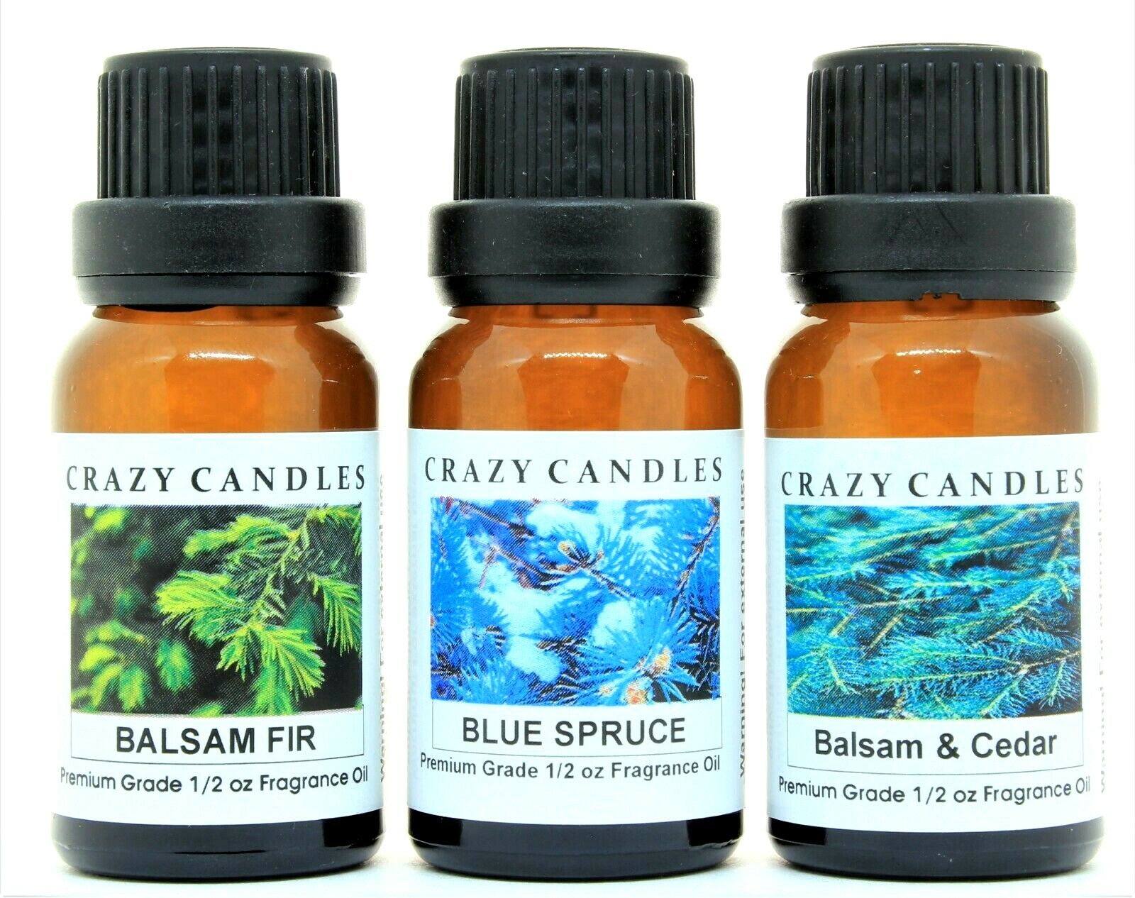 3 Oil Set Balsam & Cedar, Balsam Fir, Blue Spruce, Premium 1/2oz Crazy Candles