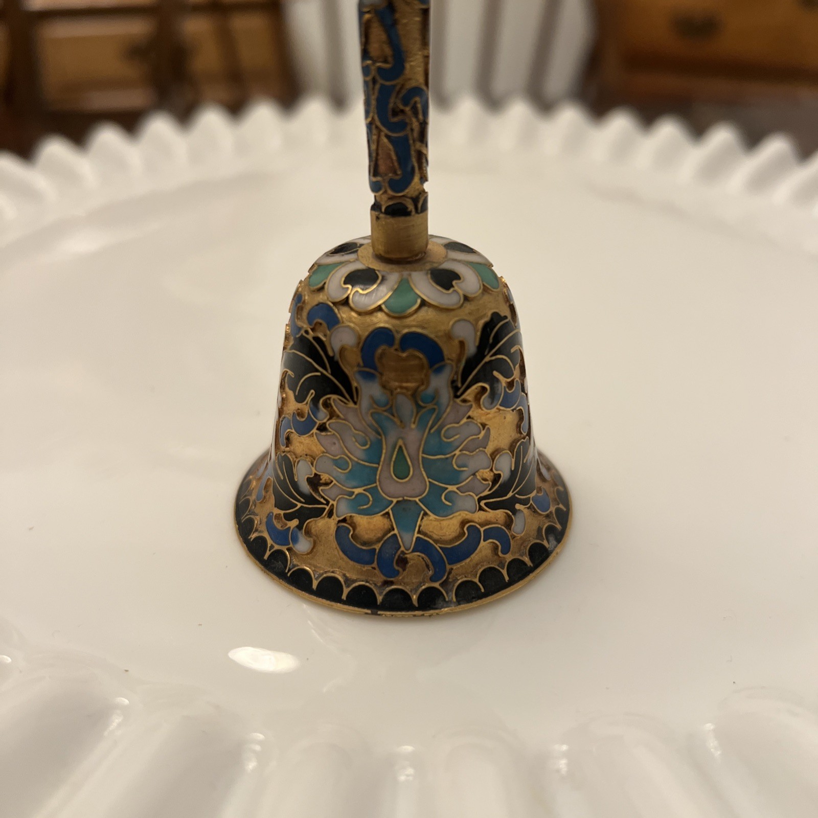 Vintage Chinese Cloisonne Enamel Floral Gold Metal Bell