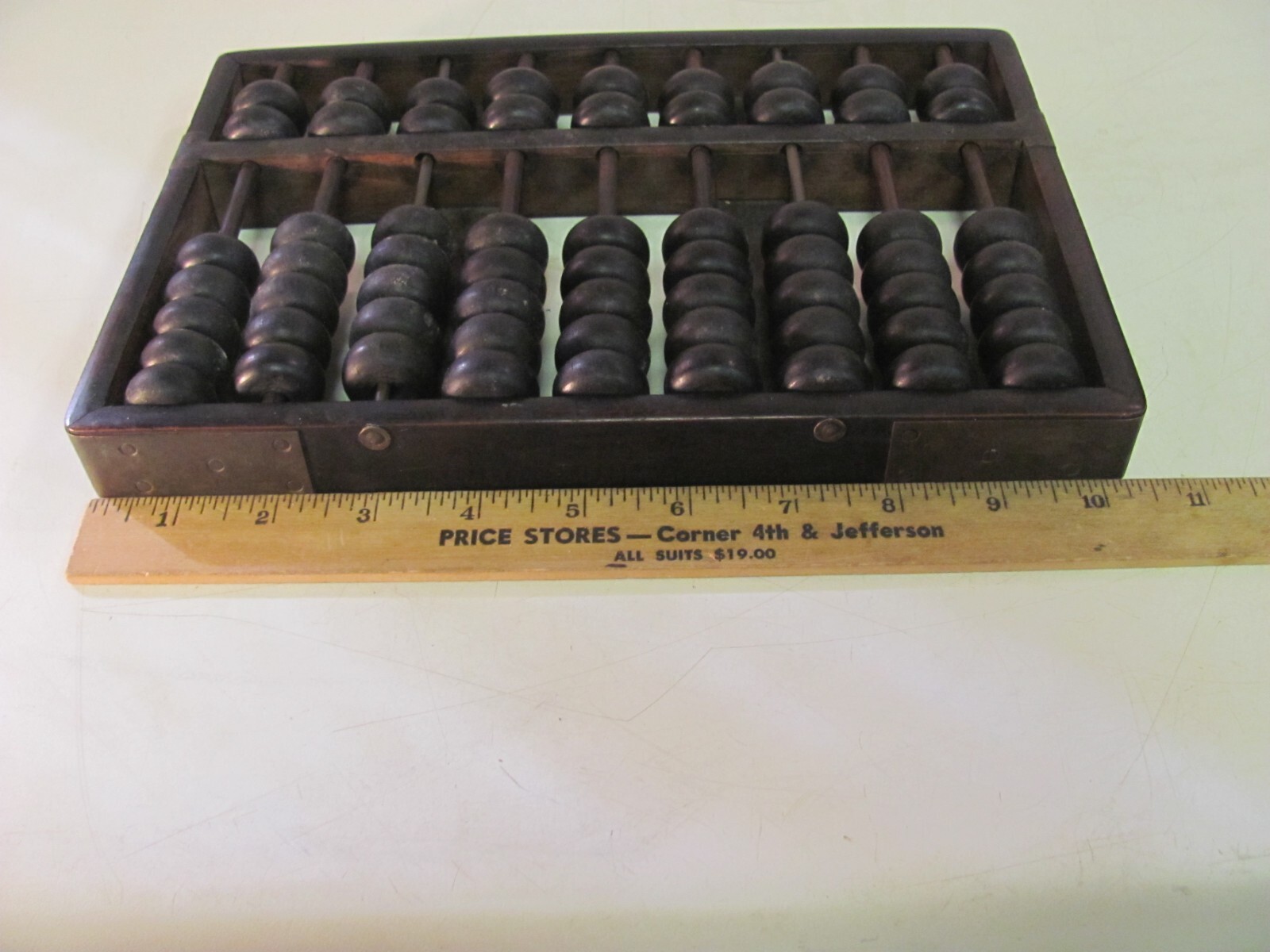 Wood & Brass Abacus Lotus Flower Type 9 Rods 63 Beads Original Antique NICE